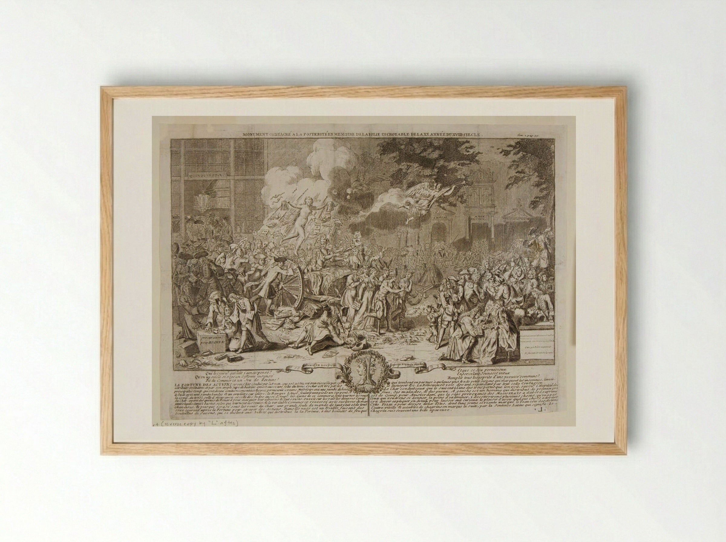 Monument Dedicated to Posterity in Memory of the Incredible Folly of 1720 - Bernard Picart - Framed Print Wood