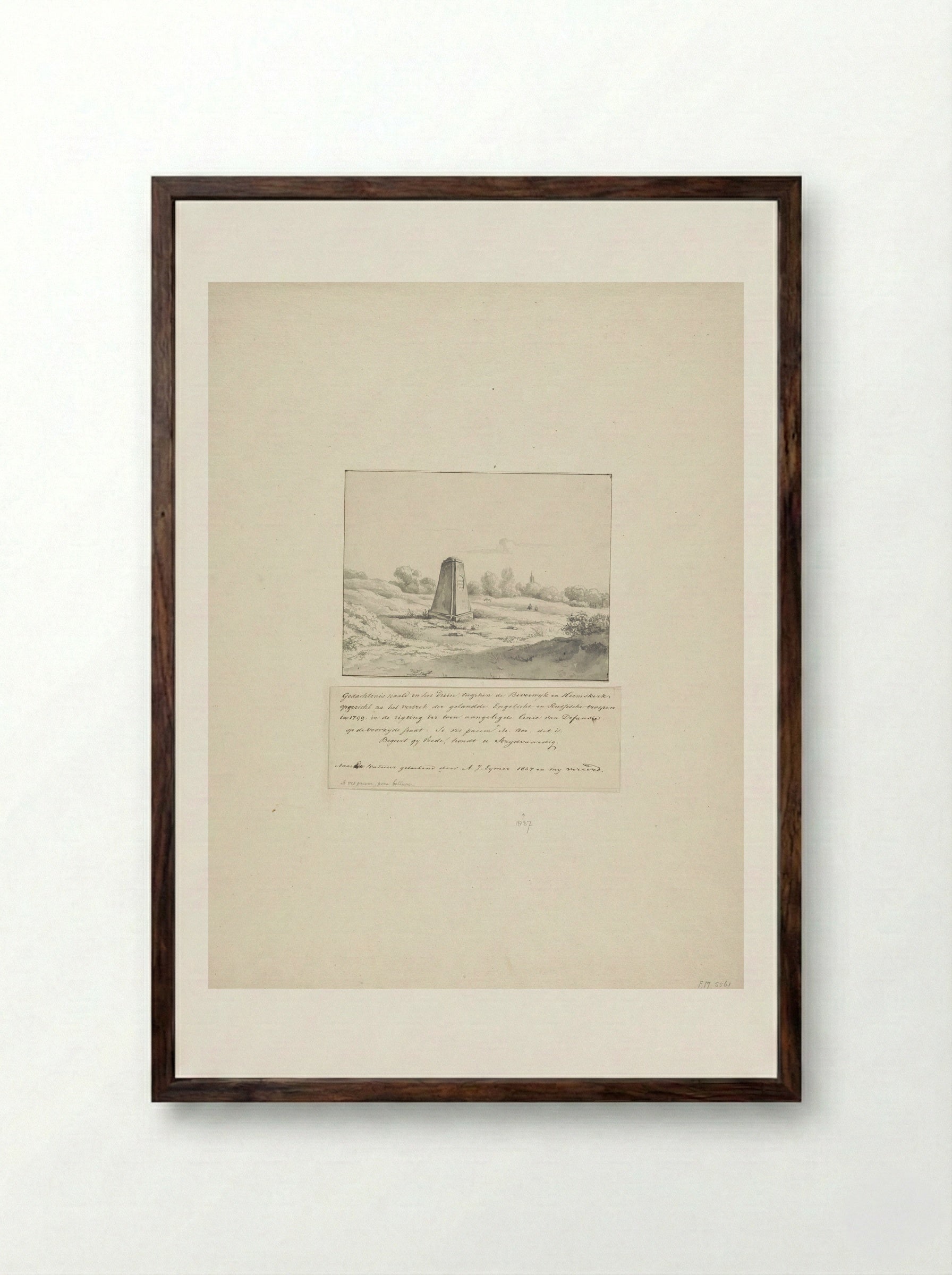 Monument opgericht na het vertrek van de Britse en Russische troepen in 1799 - Gerrit Lamberts - Framed Print Dark Wood