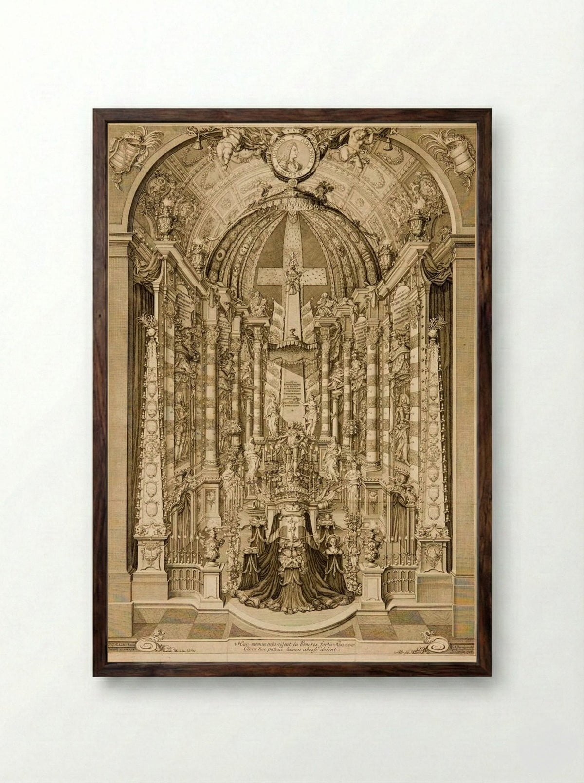 Monument to Johann Adolphus, Duke of Saxe-Weissenfels - Johann Martin Bernigeroth - Framed Print Dark Wood
