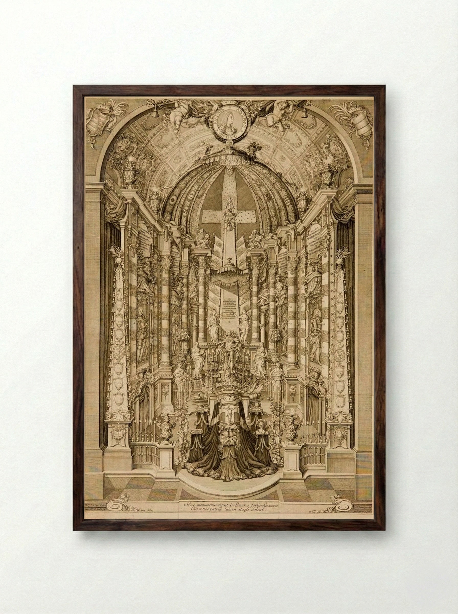 Monument to Johann Adolphus, Duke of Saxe-Weissenfels - Johann Martin Bernigeroth - Framed Print Dark Wood