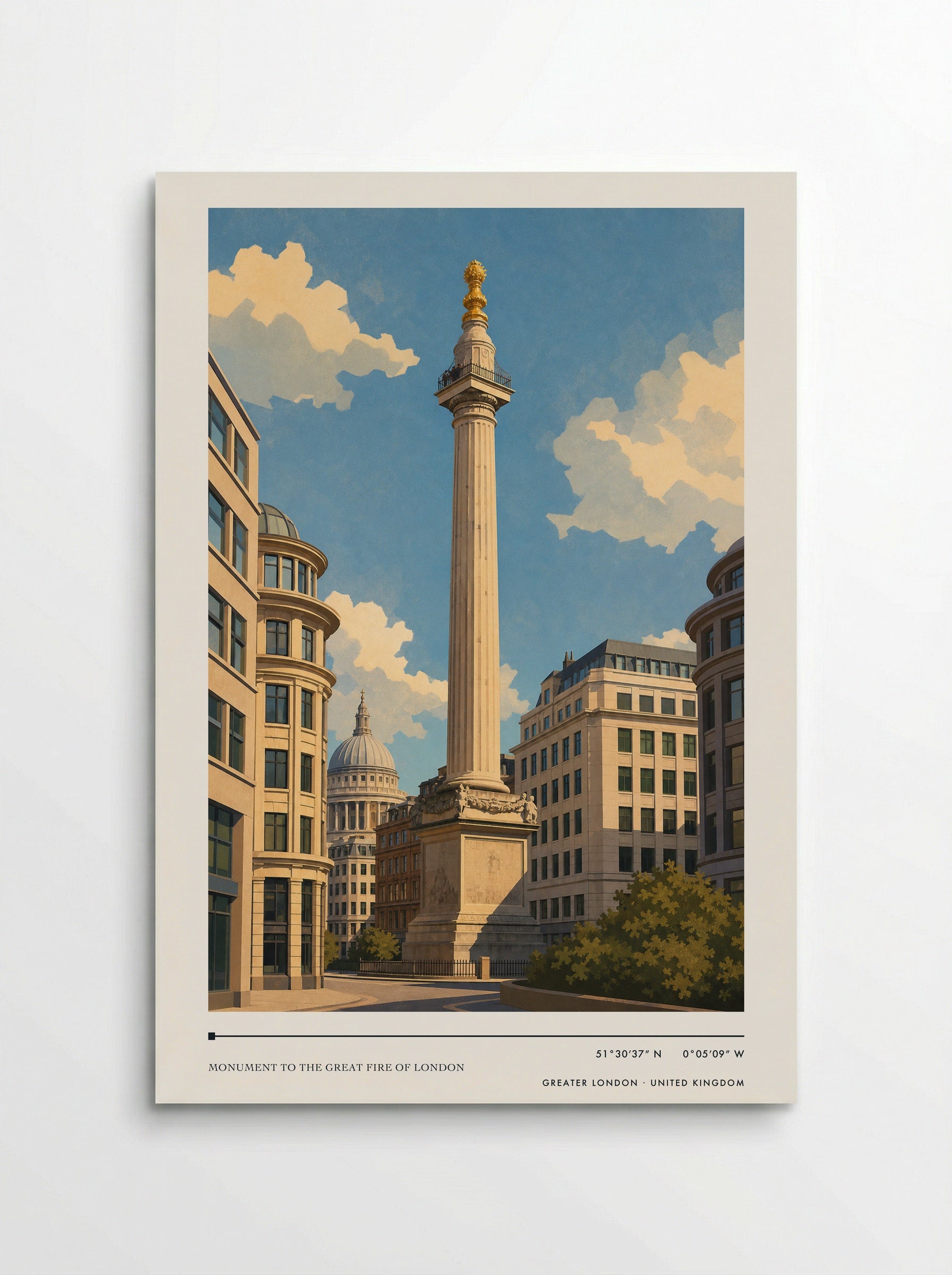 Monument to the Great Fire of London Greater London United Kingdom Travel Poster - Poster