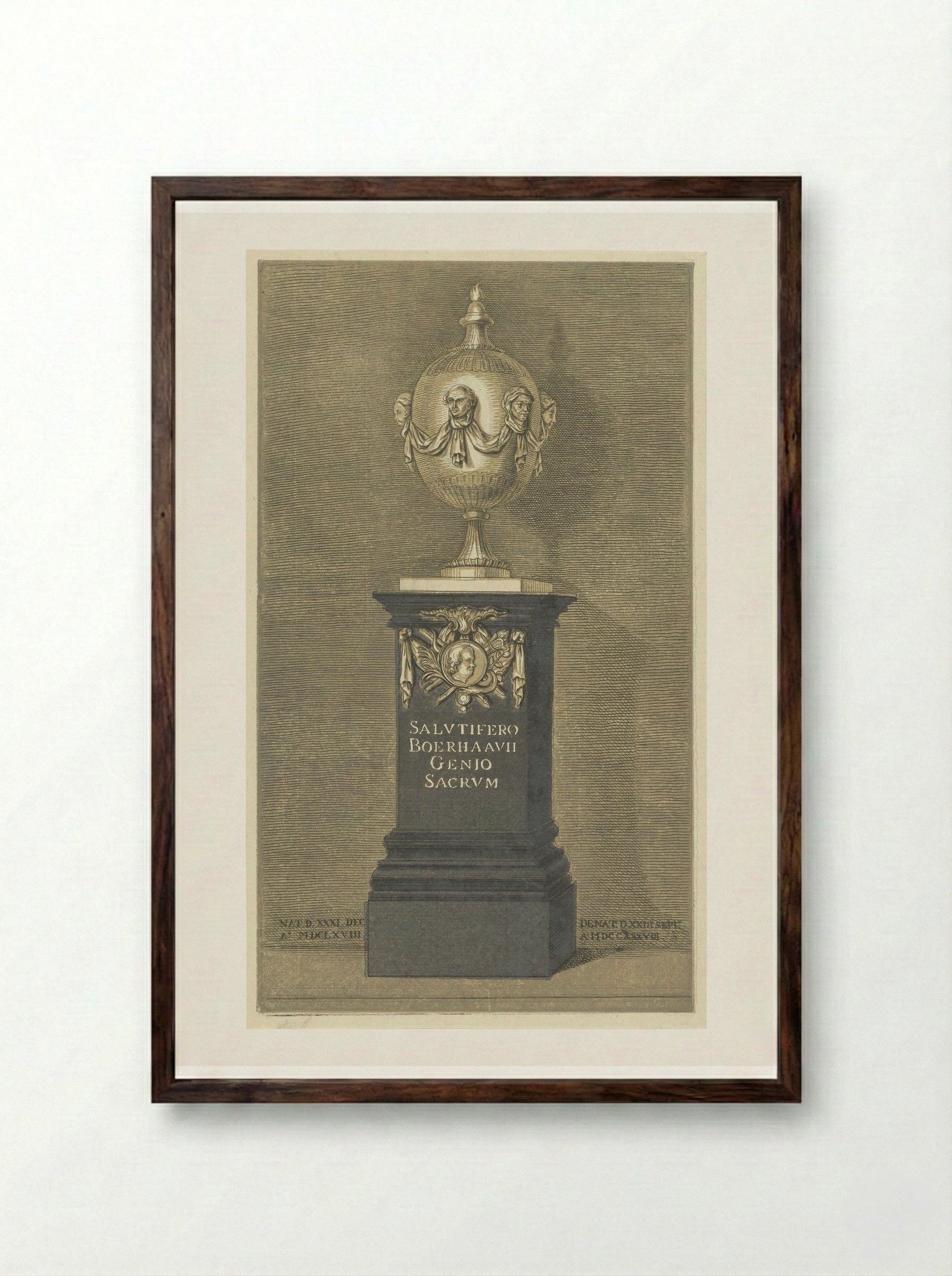 Monument voor Herman Boerhaave - Abraham Delfos - Framed Print Dark Wood