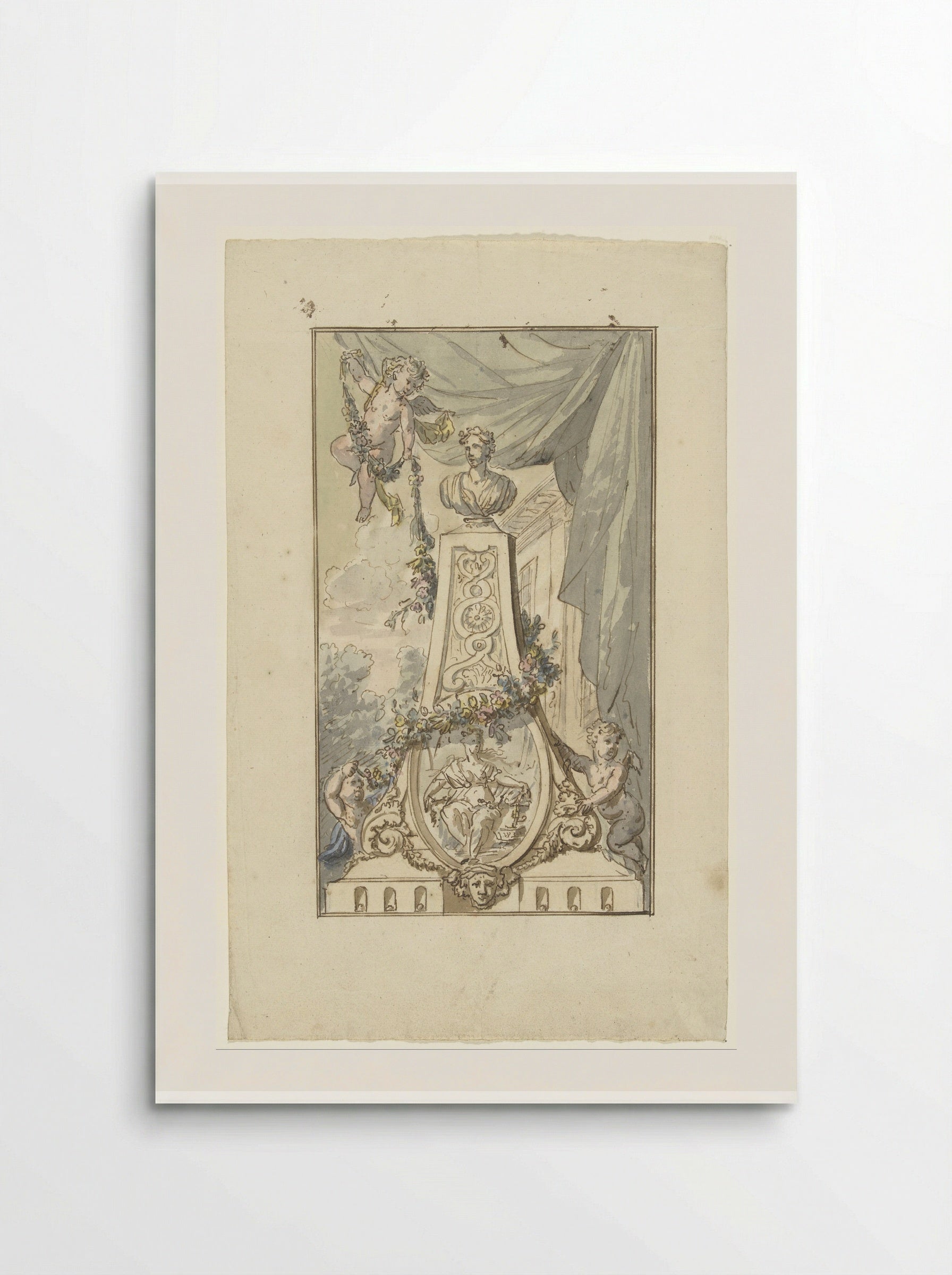 Monument with Bust and Medallion, Wreathed by Putti - Elias van Nijmegen - Poster