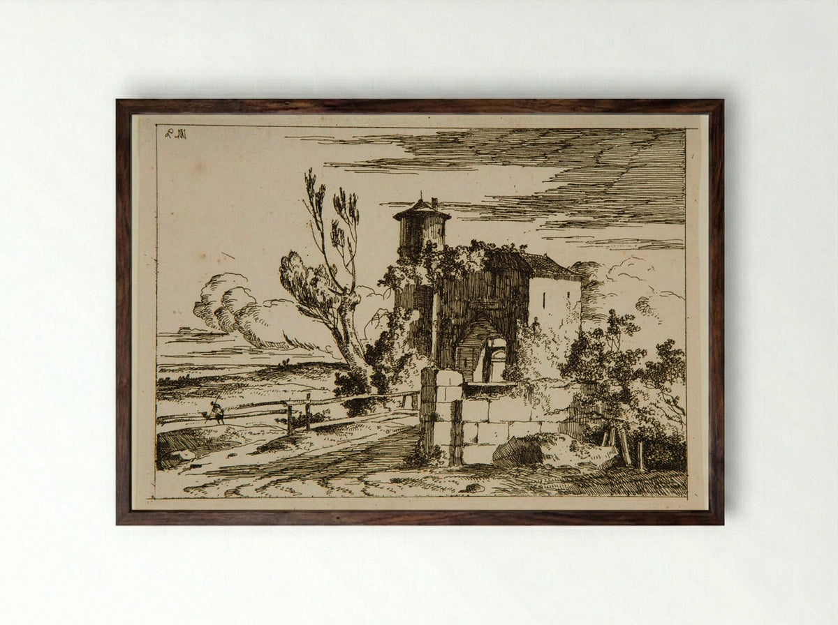Monumental Gate - Louis-Gabriel Moreau - Framed Print Dark Wood