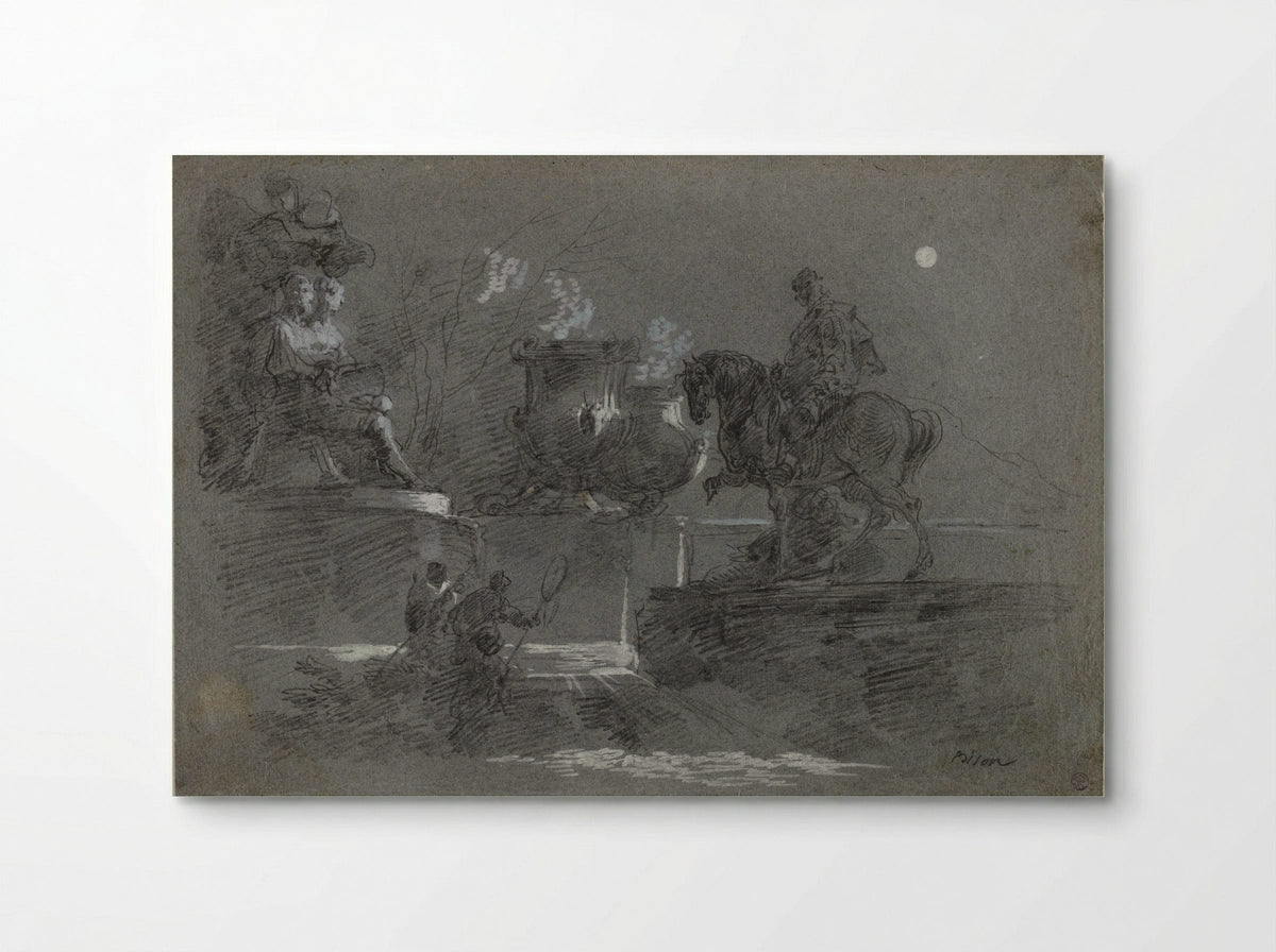 Monumental Sculpture in a Moonlit Park - Giuseppe Bernardino Bison - Poster