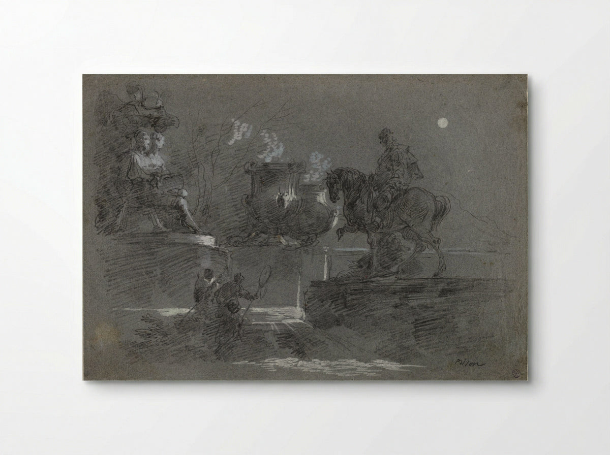 Monumental Sculpture in a Moonlit Park - Giuseppe Bernardino Bison - Poster