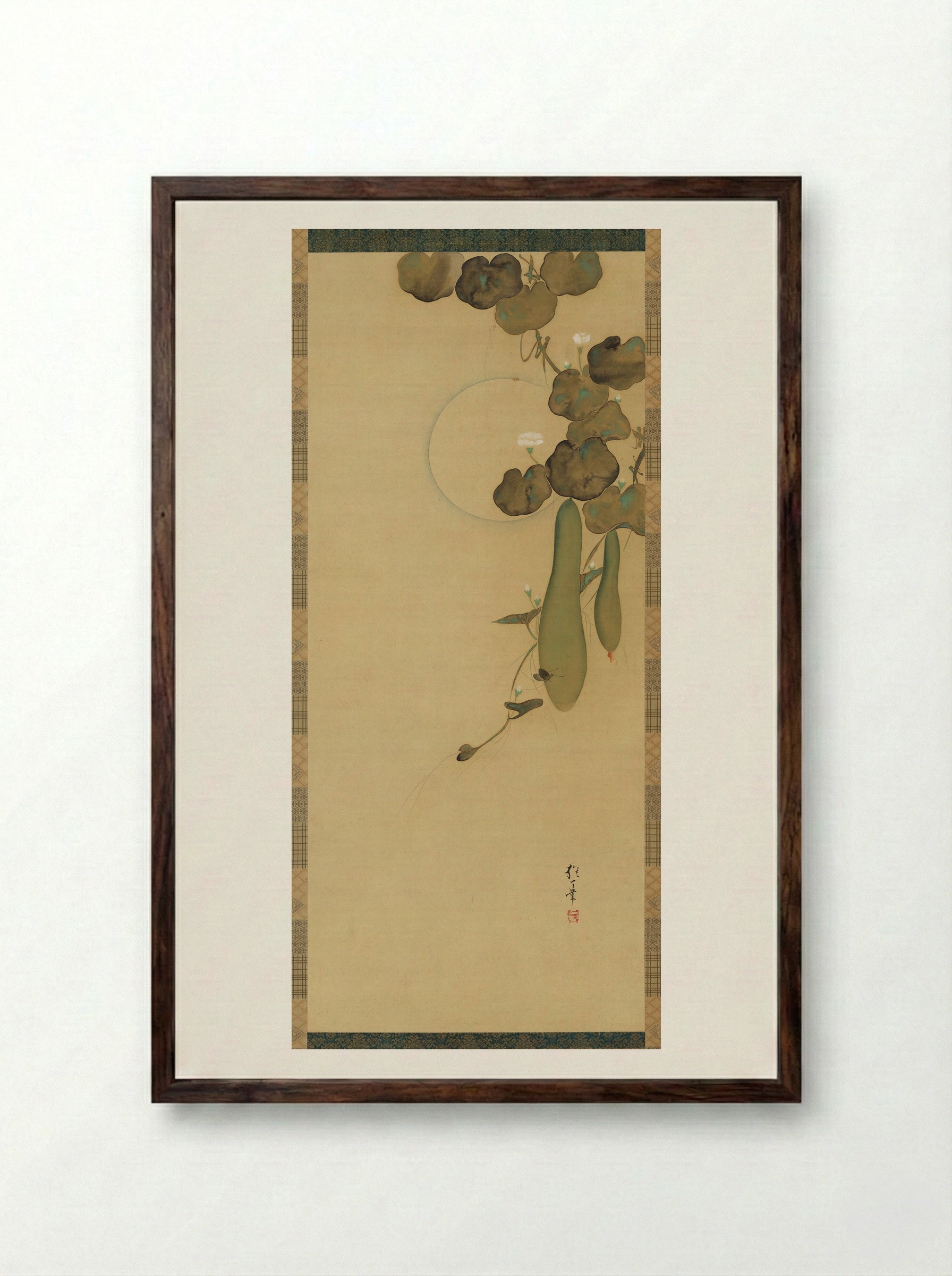 Moon, Gourds, and Insects - Sakai Hōitsu - Framed Print Dark Wood