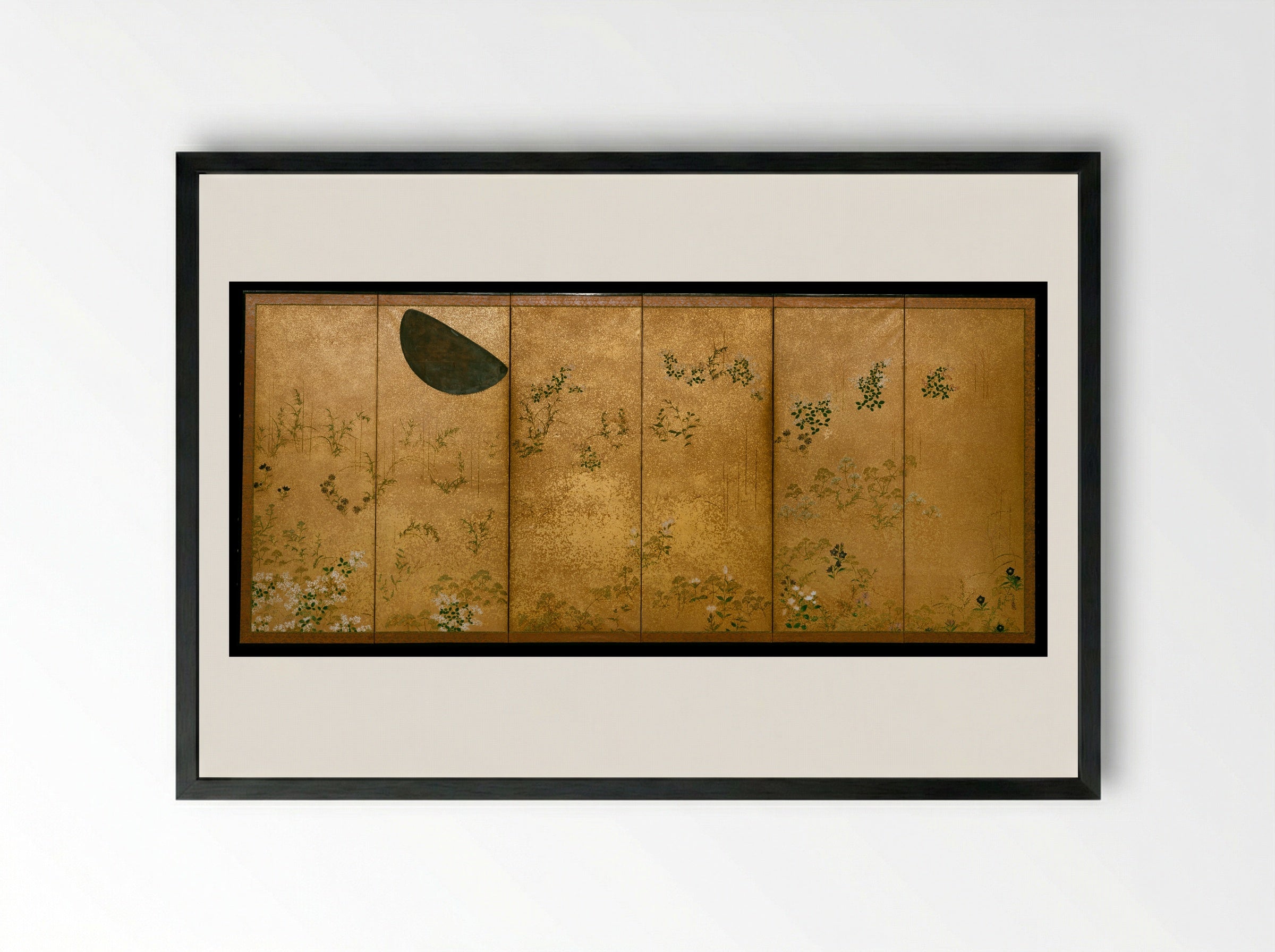 Moon and Autumn Grasses - Tawaraya Sōtatsu - Framed Print Black