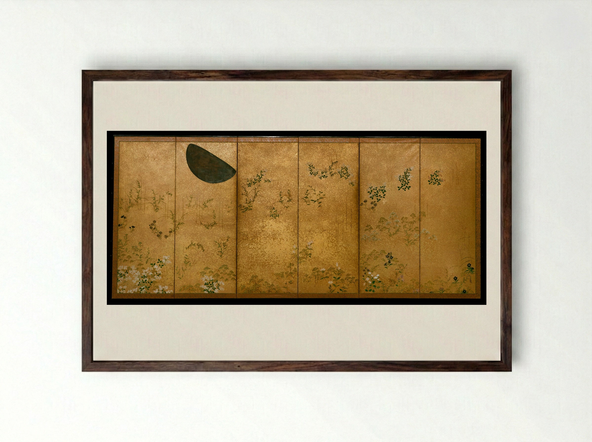 Moon and Autumn Grasses - Tawaraya Sōtatsu - Framed Print Dark Wood
