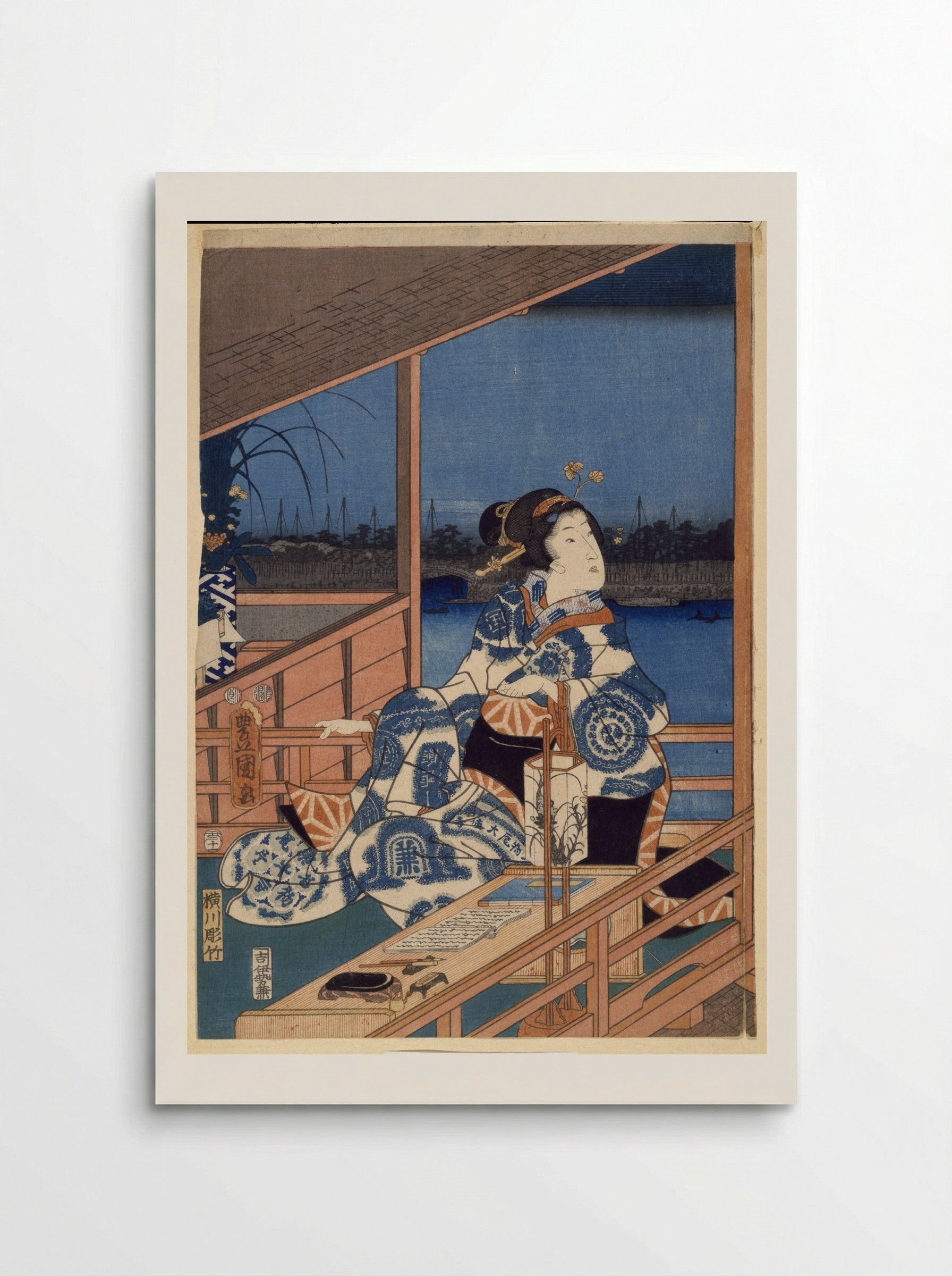 Moonlight View of Tsukuda with Lady on a Balcony - Utagawa Hiroshige - Poster