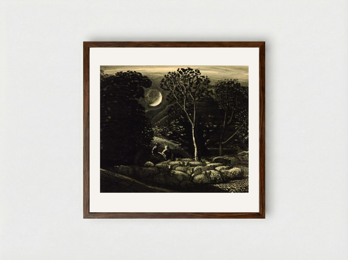 Moonlight, a Landscape with Sheep - Samuel Palmer - Framed Print Dark Wood