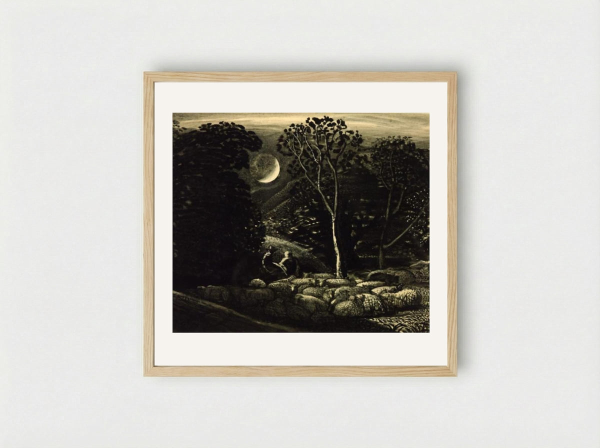 Moonlight, a Landscape with Sheep - Samuel Palmer - Framed Print Wood