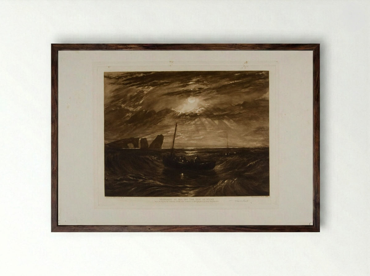 Moonlight at Sea, off the Isle of Wight - Sir Frank Short - Framed Print Dark Wood