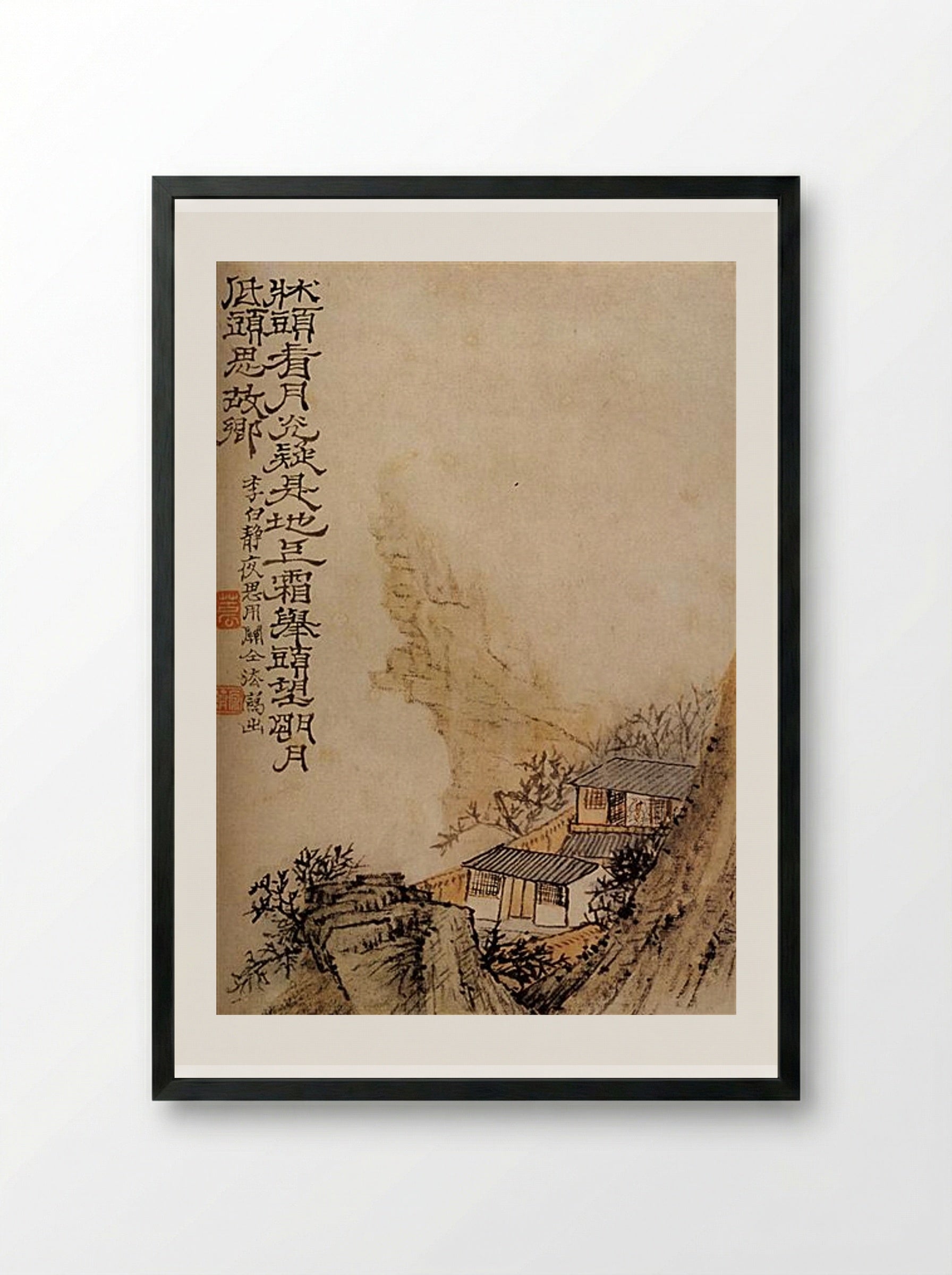 Moonlight on the Cliff - Shitao - Framed Print Black