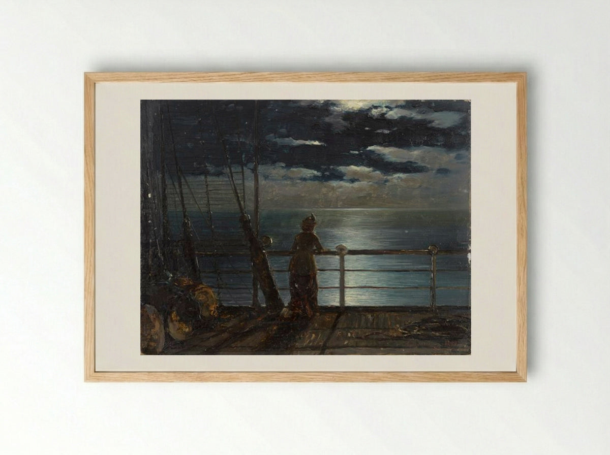 Moonlight on the Sea - Julius Sergius von Klever - Framed Print Wood