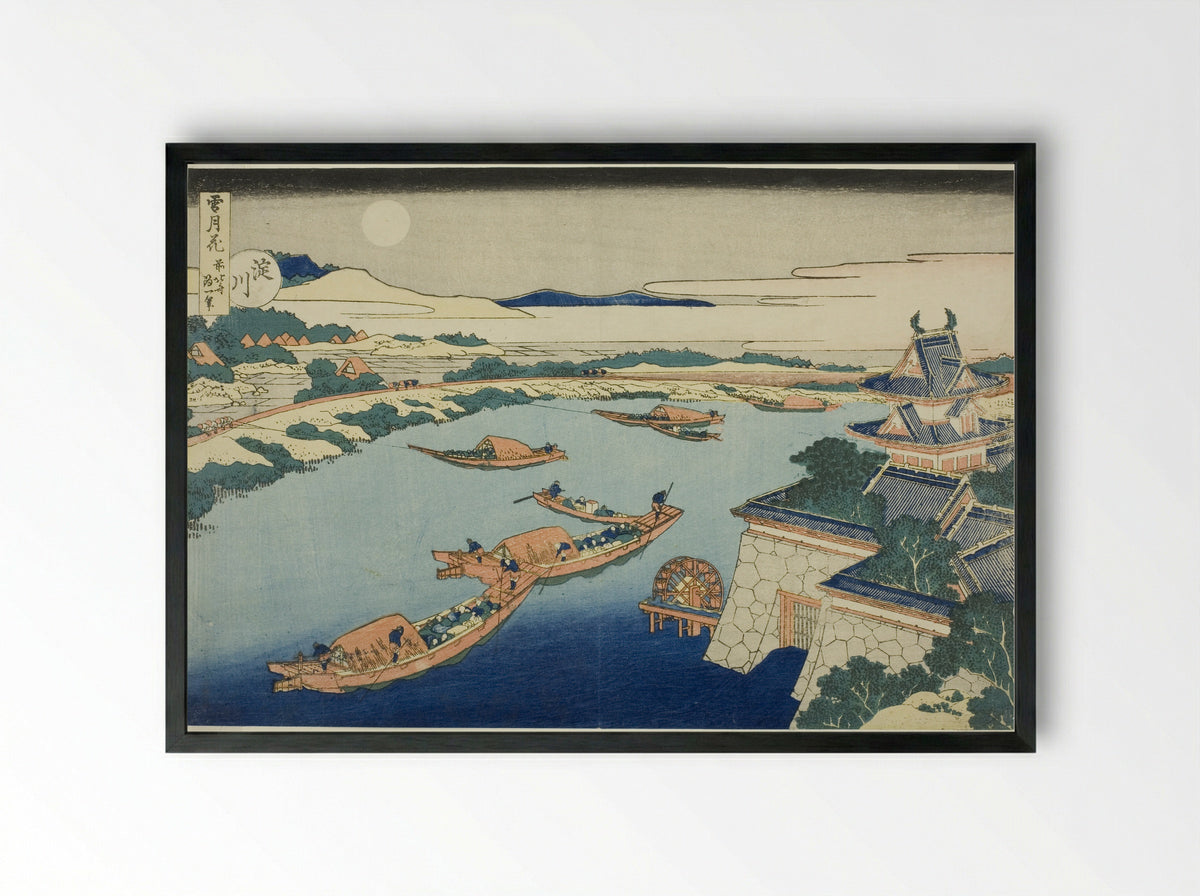 Moonlight on the Yodo River - Katsushika Hokusai - Framed Print Black