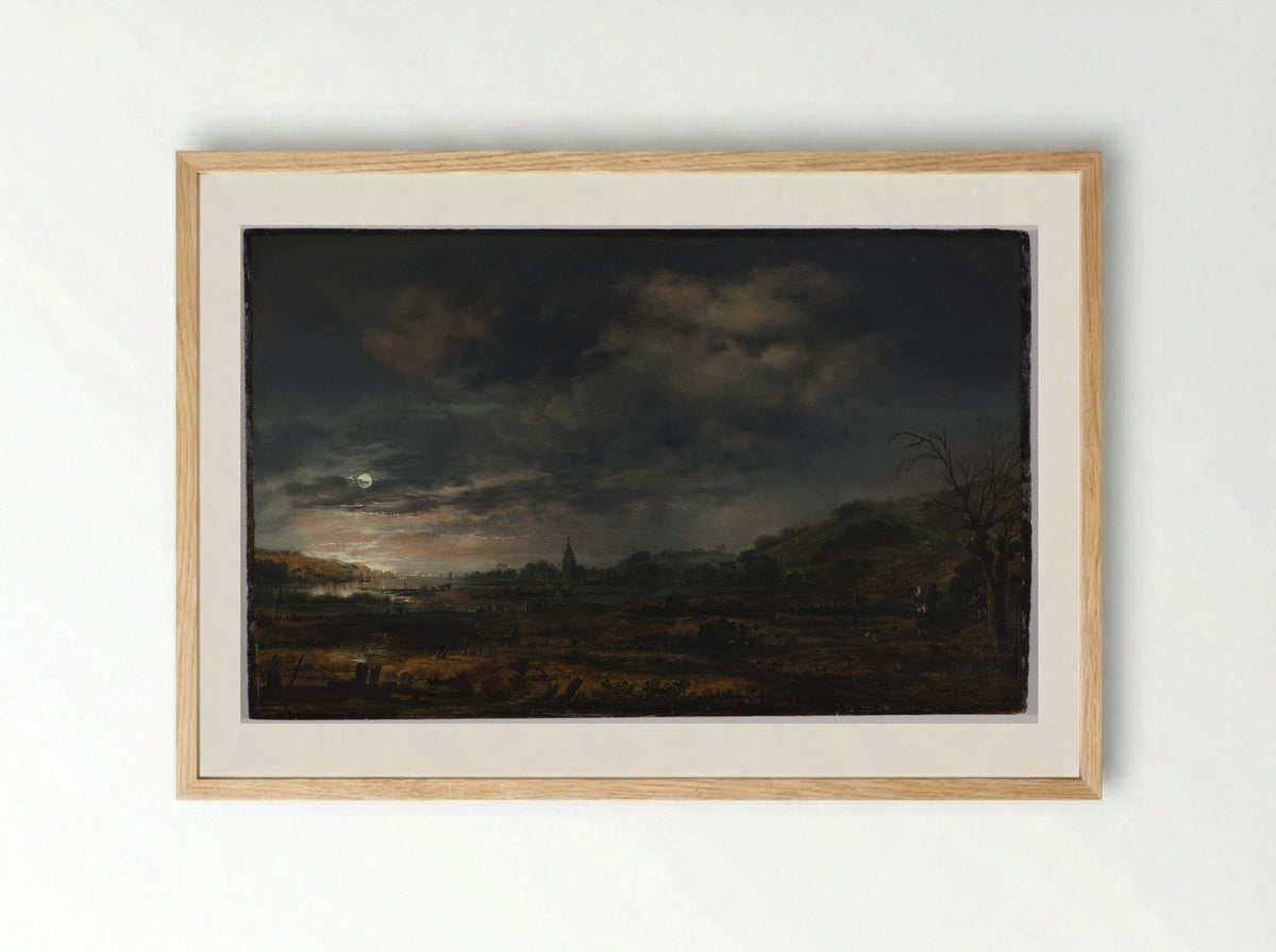 Moonlit Estuary - Aert van der Neer - Framed Print Wood