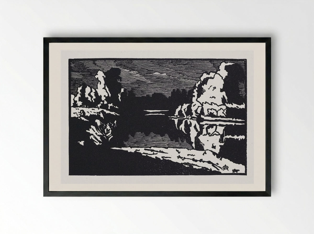 Moonlit Night Landscape - Anna Ostroumova-Lebedeva - Framed Print Black