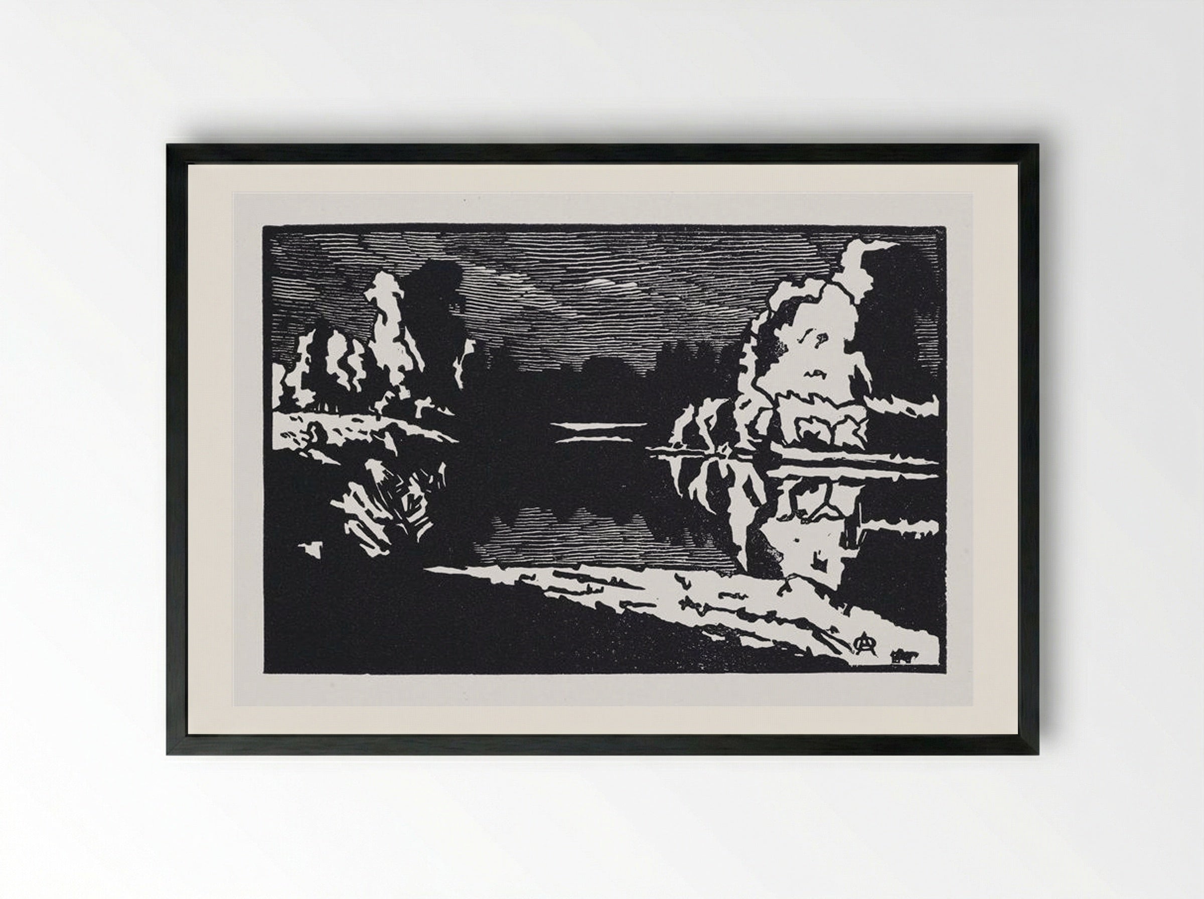 Moonlit Night Landscape - Anna Ostroumova-Lebedeva - Framed Print Black