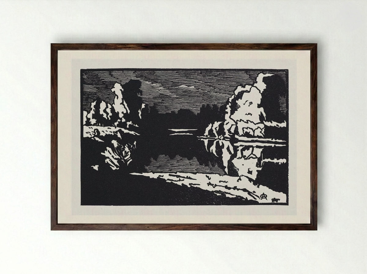 Moonlit Night Landscape - Anna Ostroumova-Lebedeva - Framed Print Dark Wood