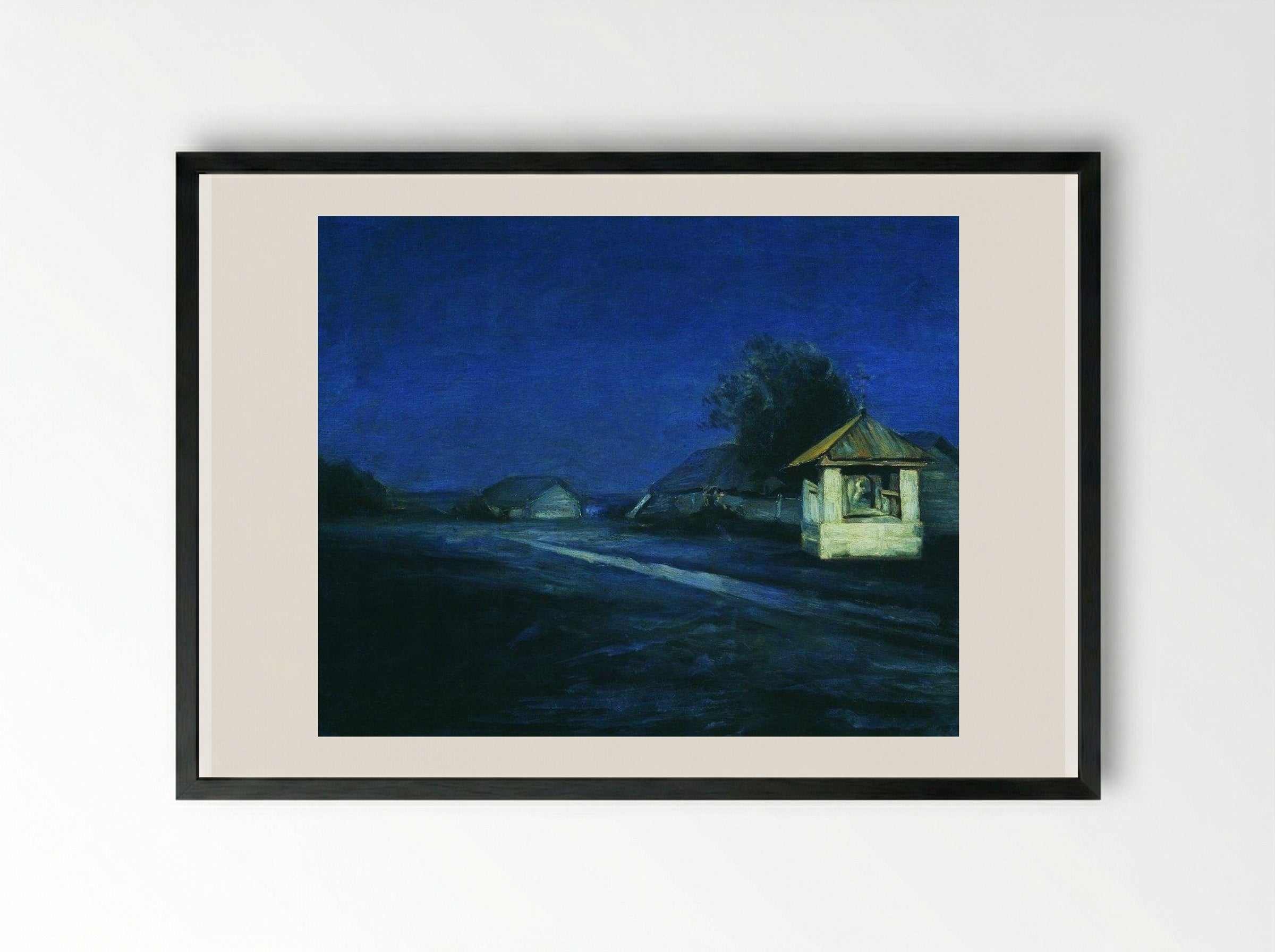 Moonlit Night in the Village - Arkhip Kuindzhi - Framed Print Black