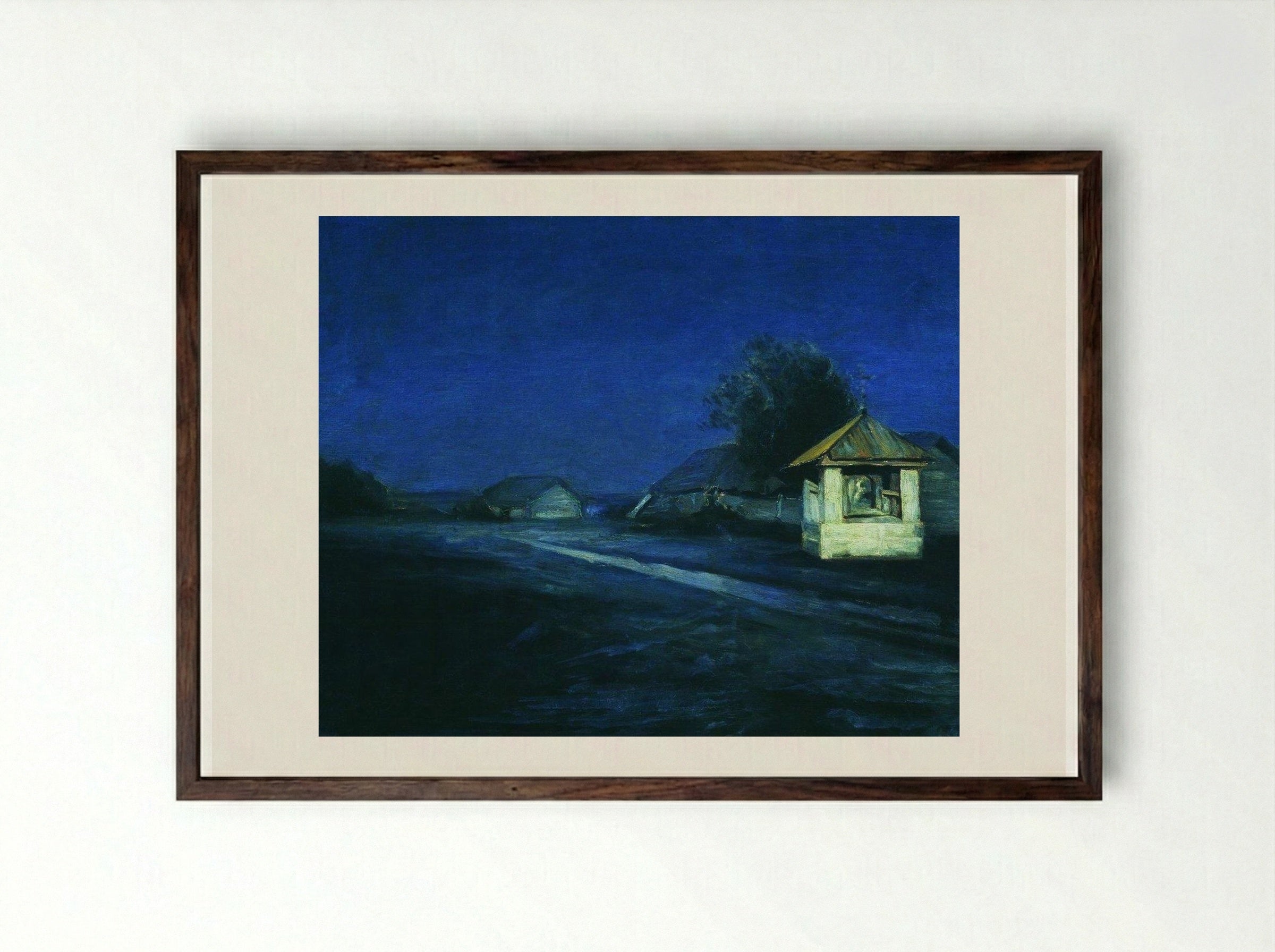 Moonlit Night in the Village - Arkhip Kuindzhi - Framed Print Dark Wood