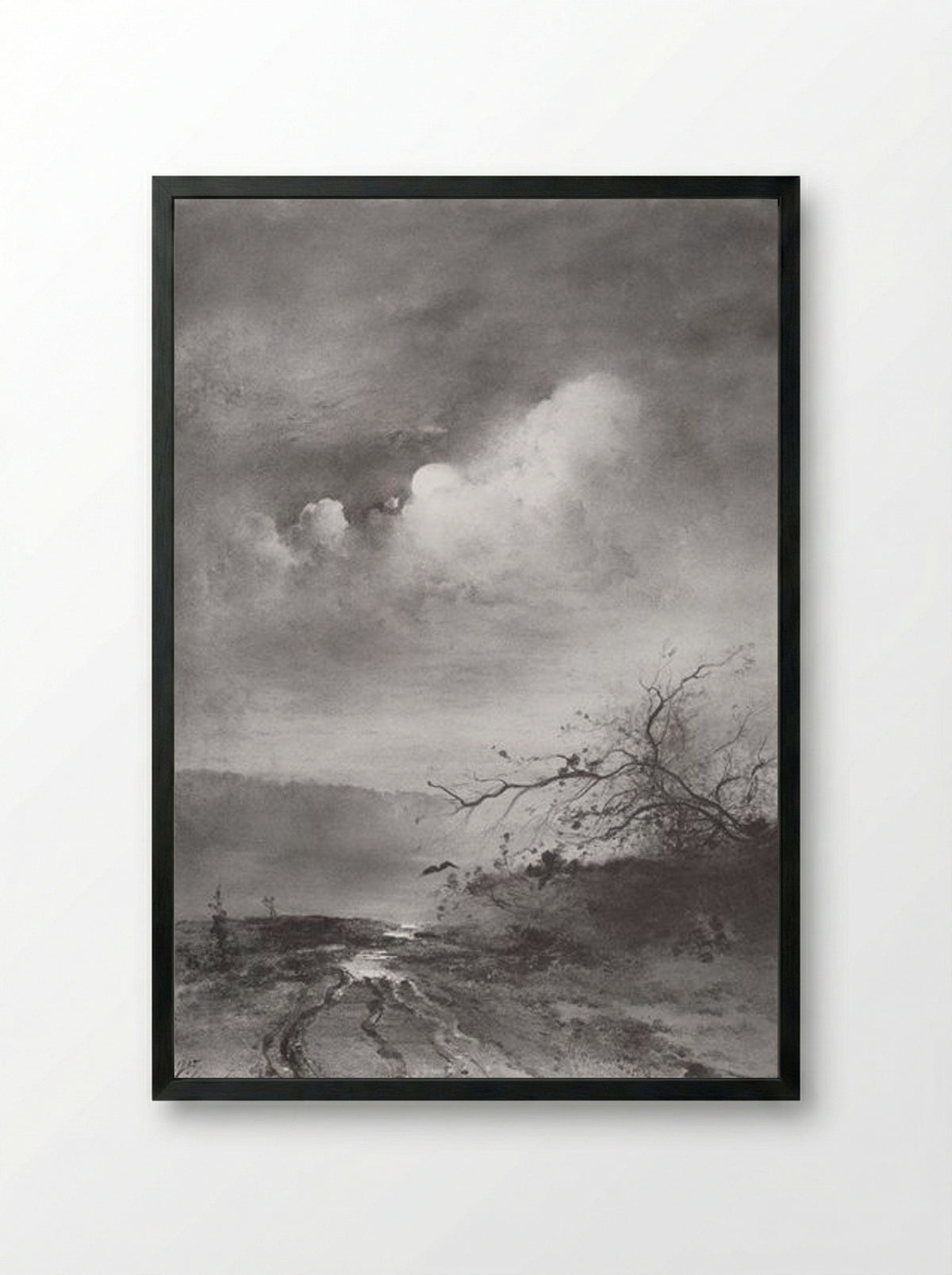 Moonlit Night on the River - Aleksey Savrasov - Framed Print Black