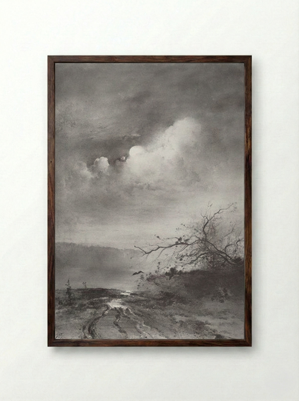 Moonlit Night on the River - Aleksey Savrasov - Framed Print Dark Wood