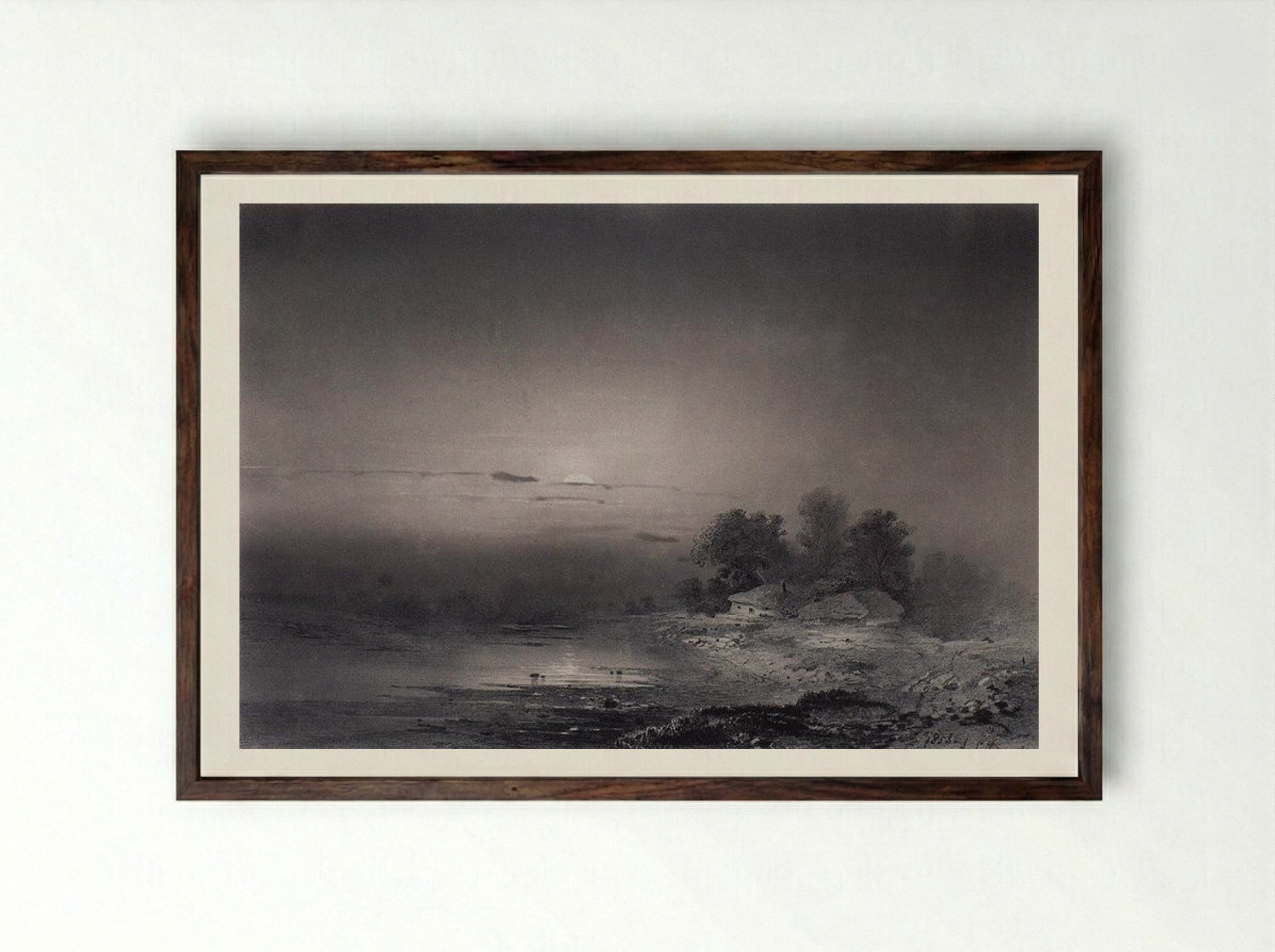 Moonlit Night - Aleksey Savrasov - Framed Print Dark Wood