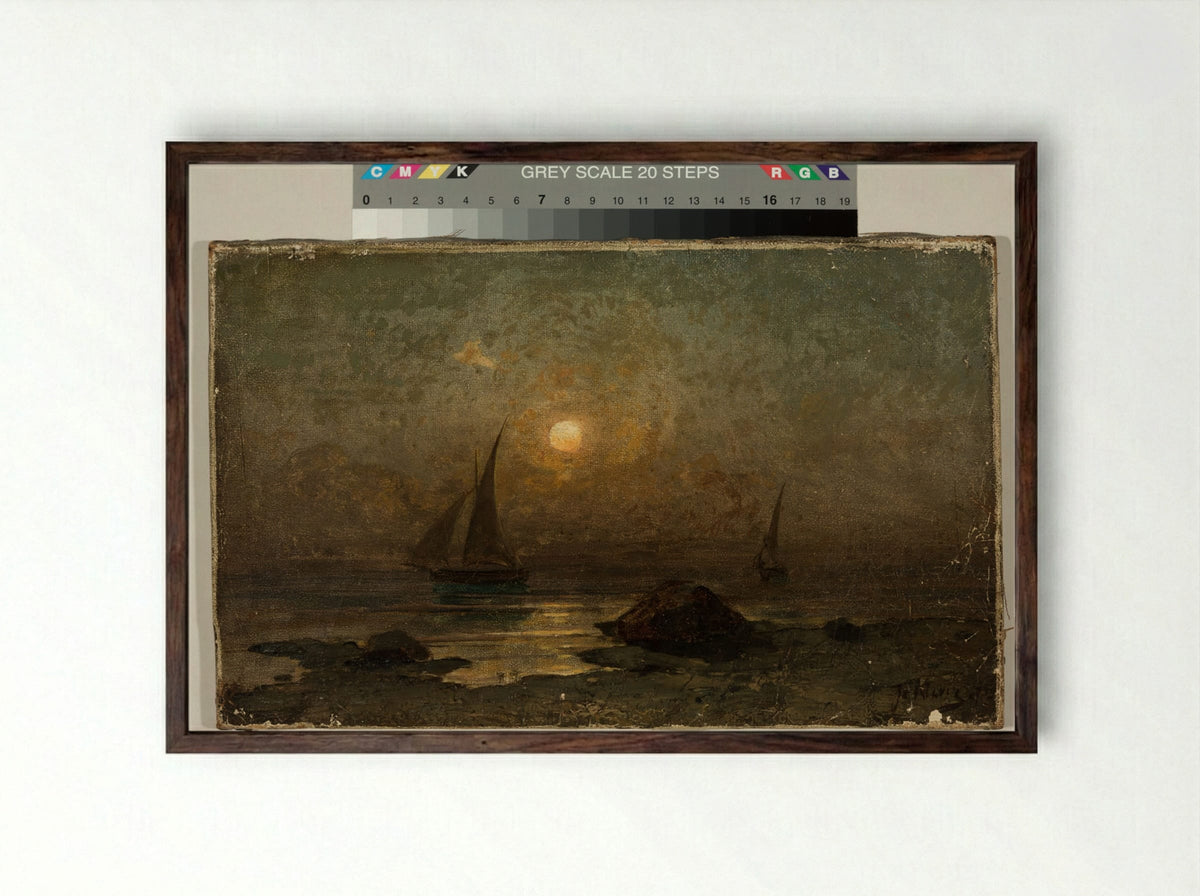 Moonlit Seascape - Julius Sergius von Klever - Framed Print Dark Wood