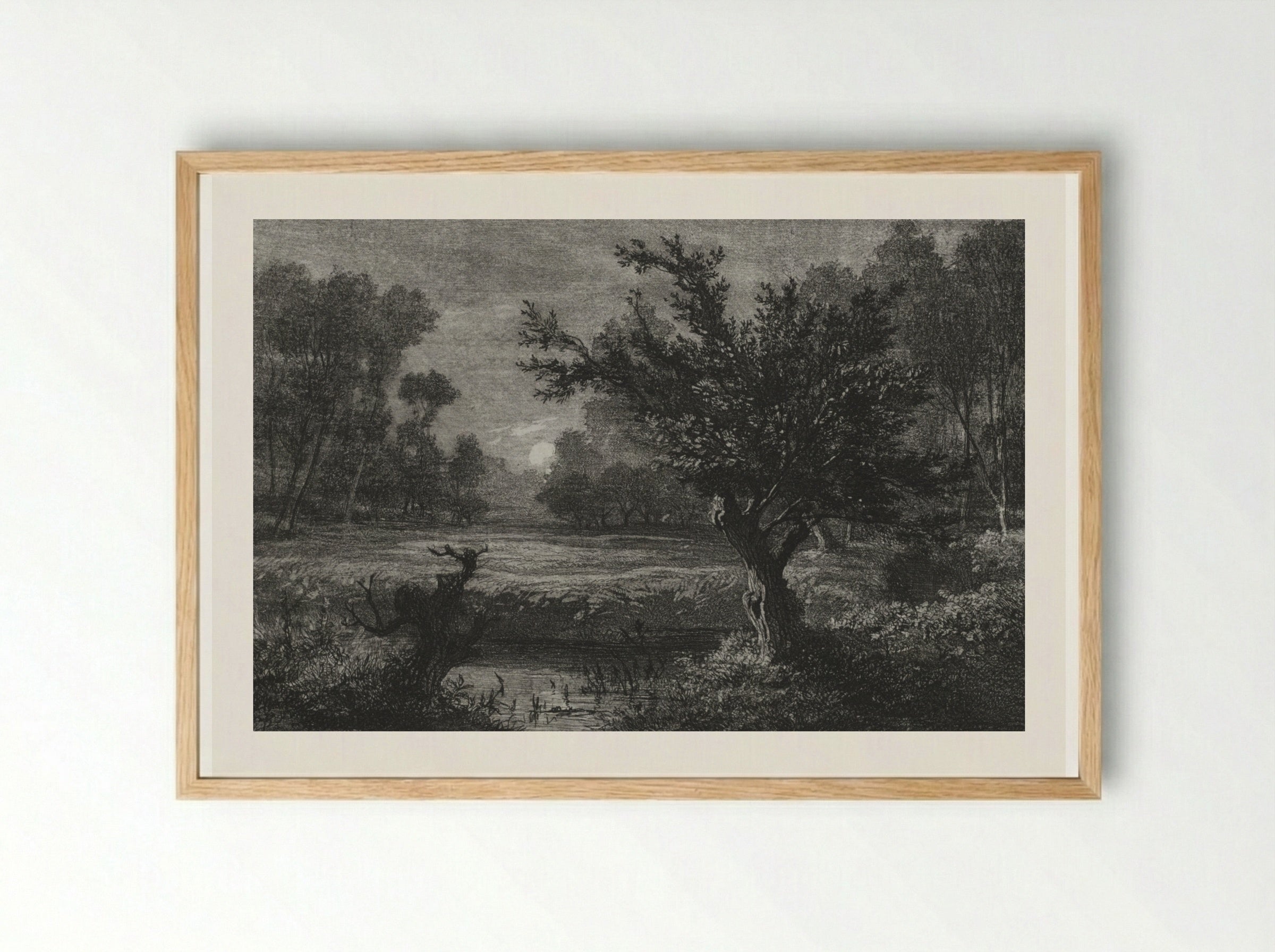 Moonrise in the Andilly Valley - Charles François Daubigny - Framed Print Wood