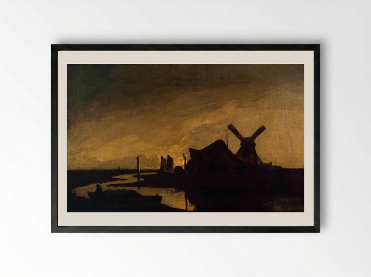 Moonrise on the Yare - John Crome - Framed Print Black