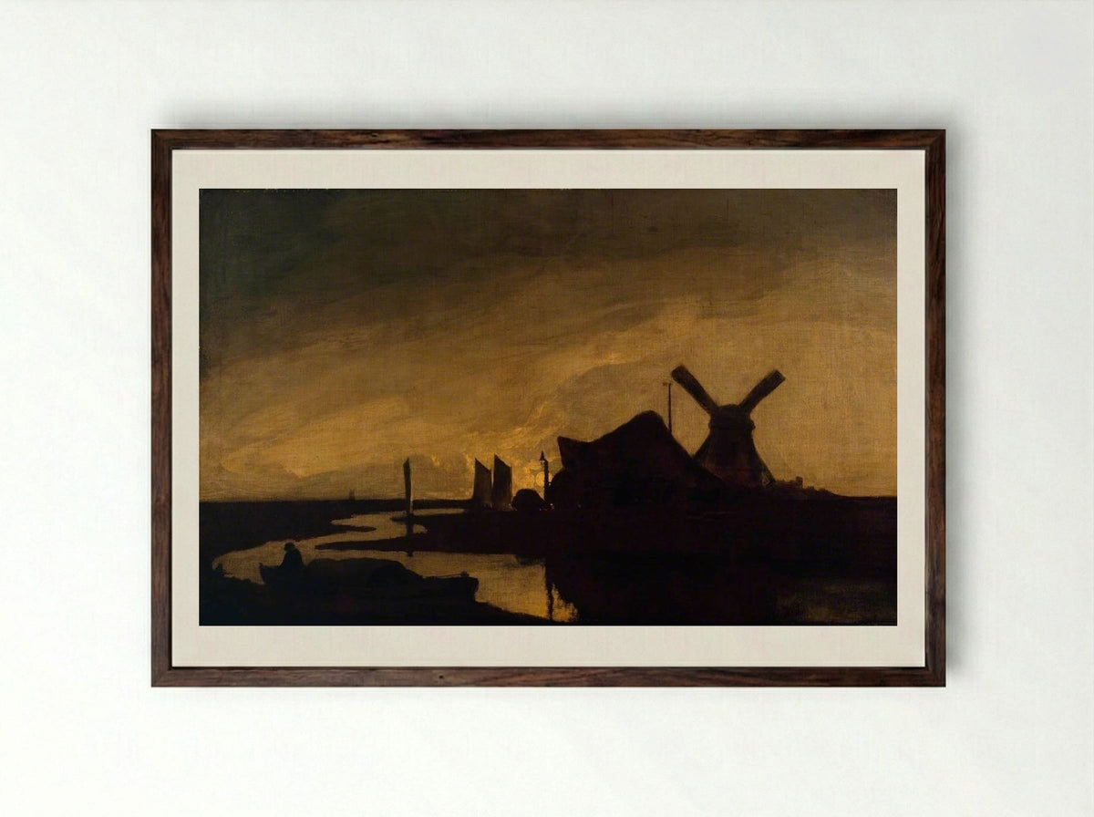 Moonrise on the Yare - John Crome - Framed Print Dark Wood