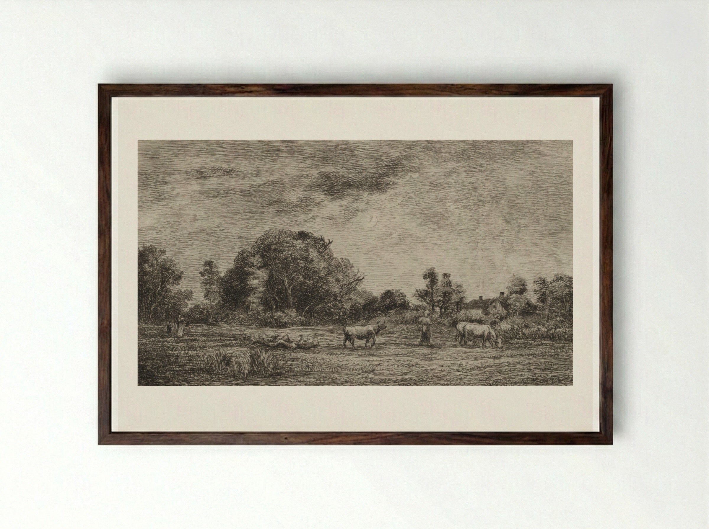 Moonrise - Charles François Daubigny - Framed Print Dark Wood