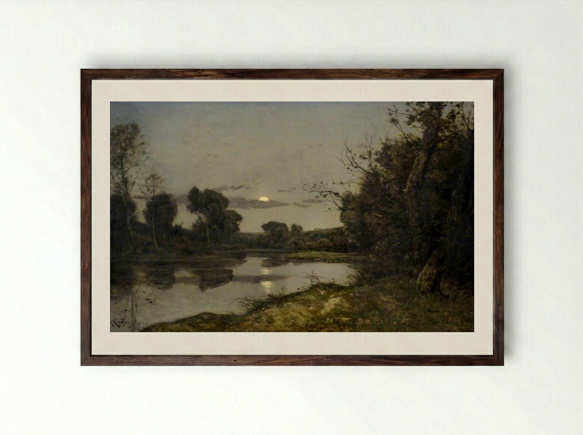 Moonrise - Henri-Joseph Harpignies - Framed Print Dark Wood