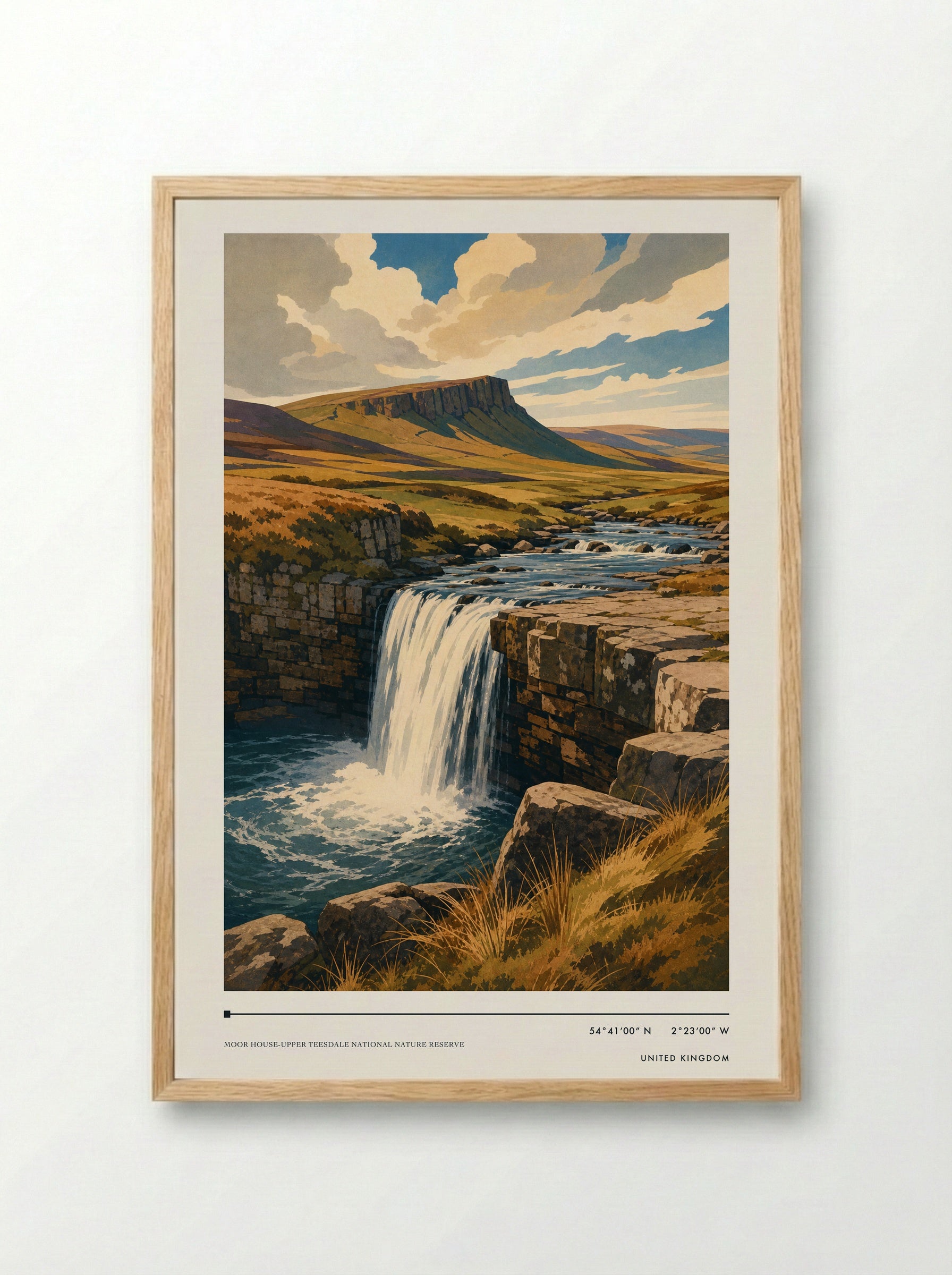Moor House-Upper Teesdale National Nature Reserve United Kingdom Travel Poster - Framed Print Wood