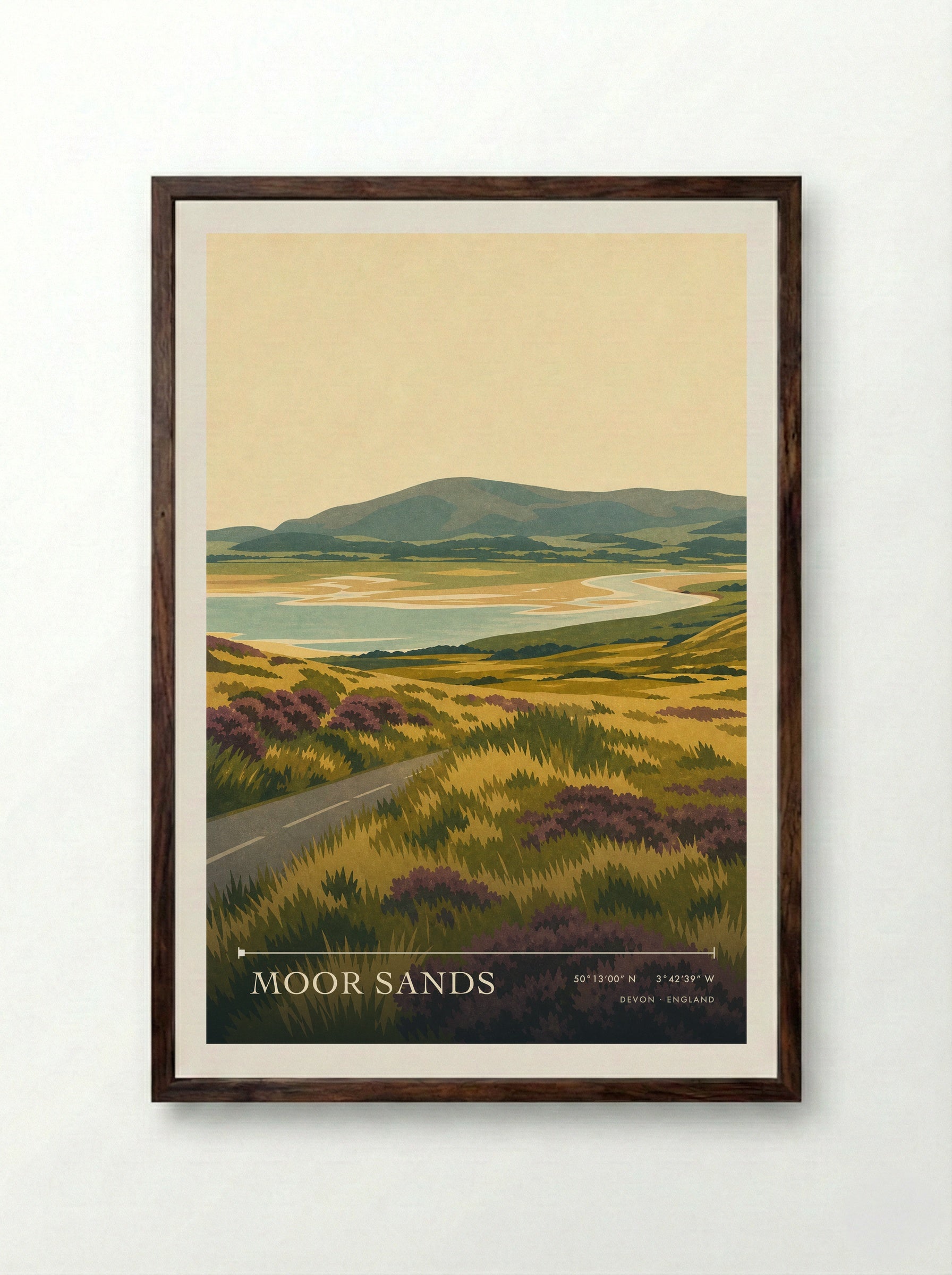 Moor Sands Devon England Travel Poster - Framed Print Dark Wood