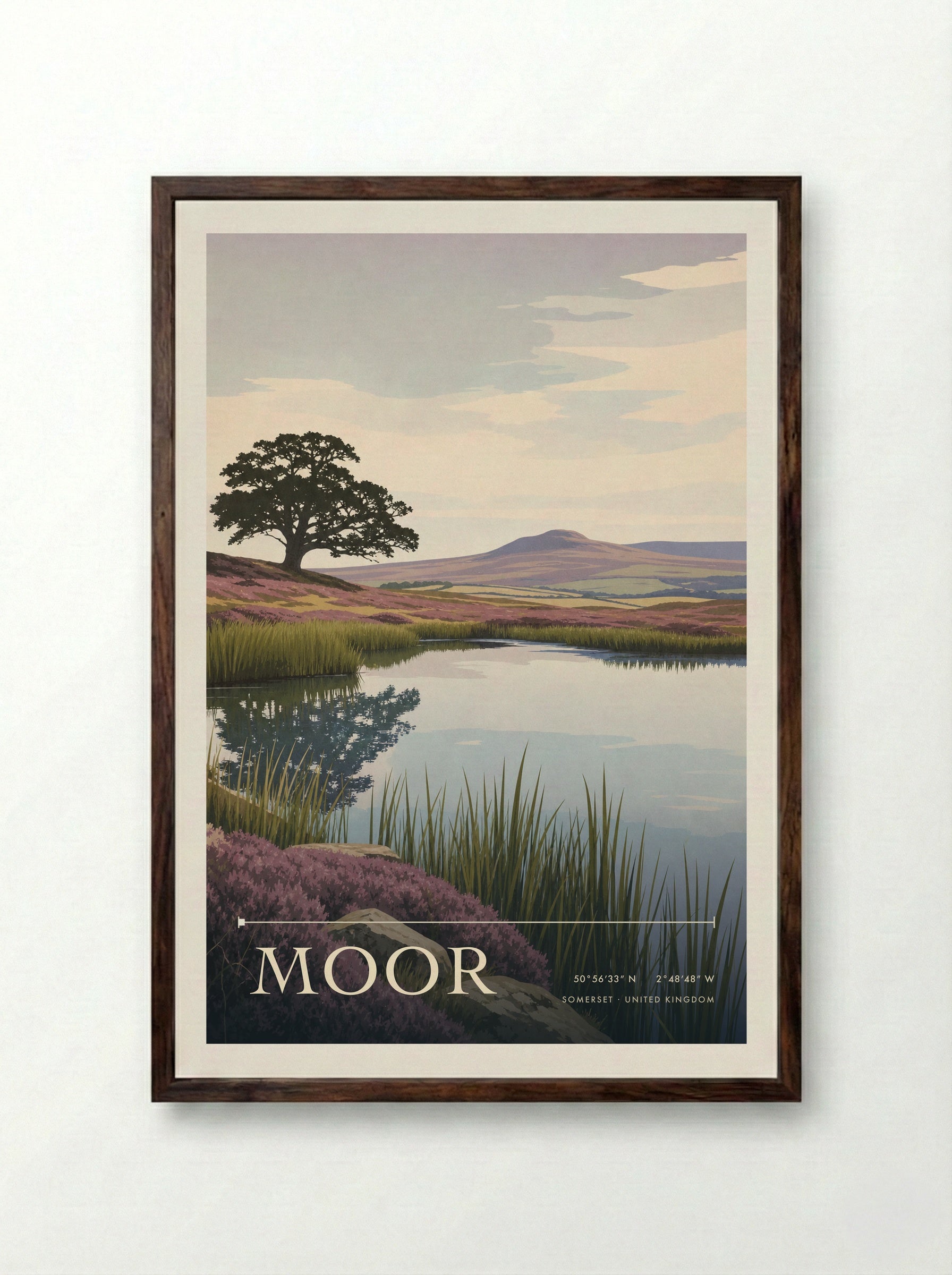 Moor Somerset United Kingdom Travel Poster - Framed Print Dark Wood