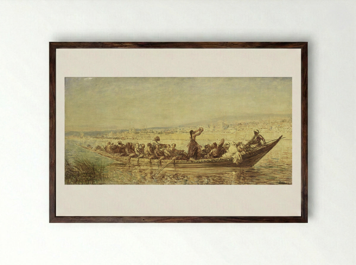Moorse roeiers bij Constantinopel - Félix Ziem - Framed Print Dark Wood