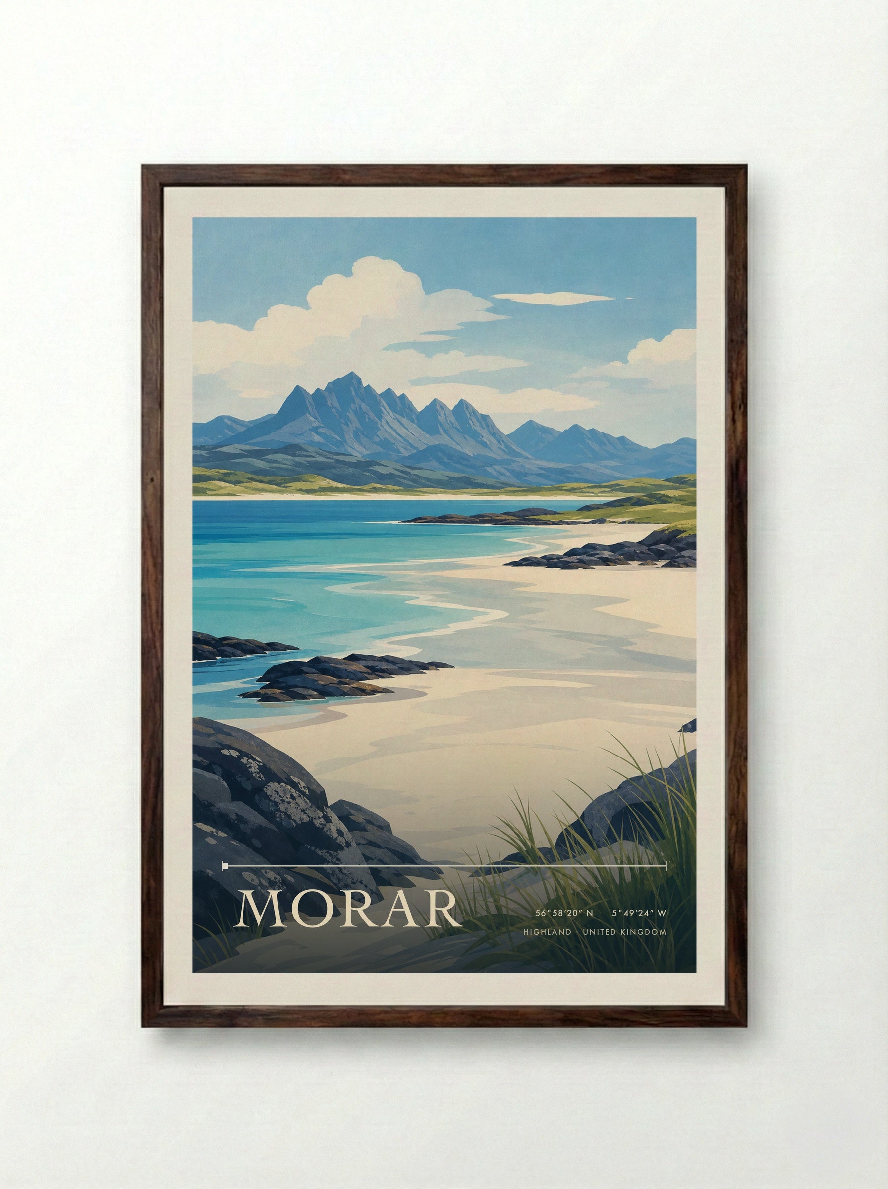 Morar Highland United Kingdom Travel Poster - Framed Print Dark Wood