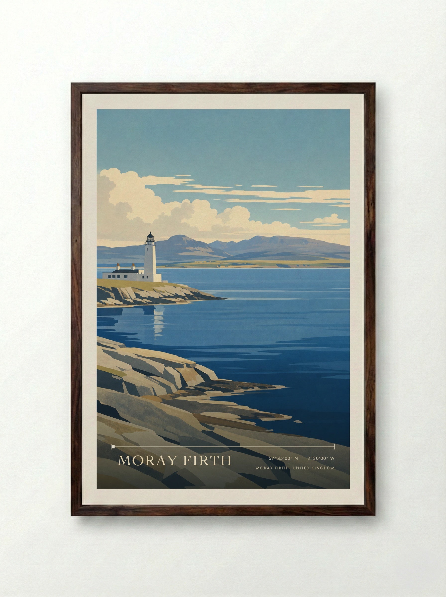 Moray Firth United Kingdom Travel Poster - Framed Print Dark Wood