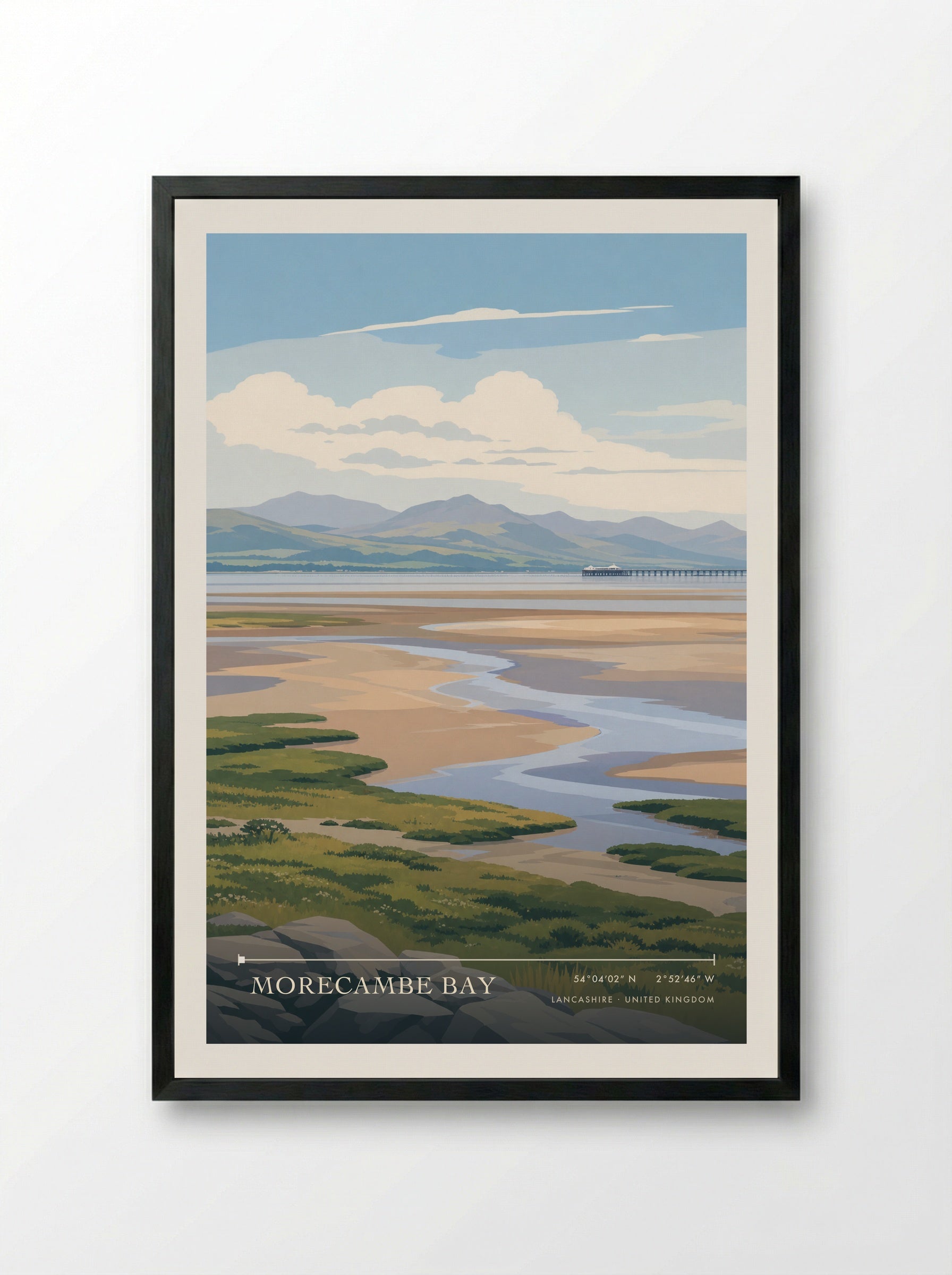 Morecambe Bay Lancashire United Kingdom Travel Poster - Framed Print Black