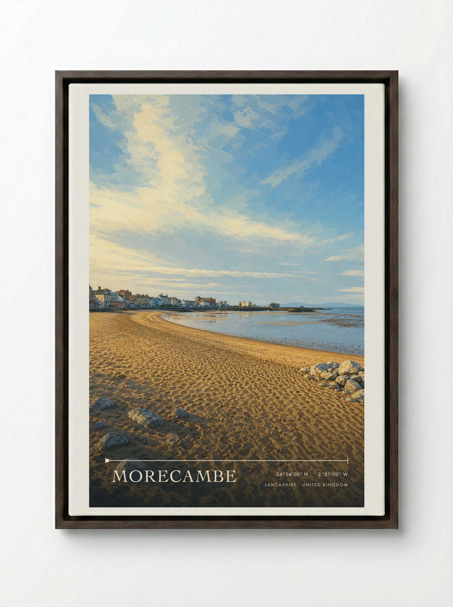 Morecambe Lancashire United Kingdom Travel Poster - Framed Canvas Dark Wood
