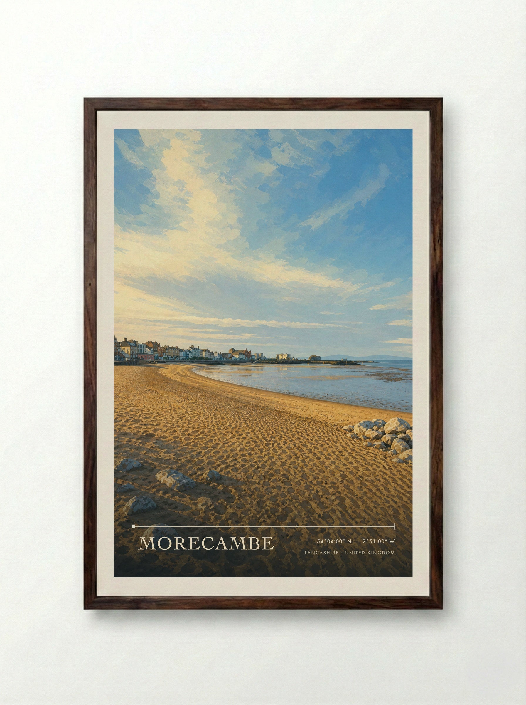 Morecambe Lancashire United Kingdom Travel Poster - Framed Print Dark Wood