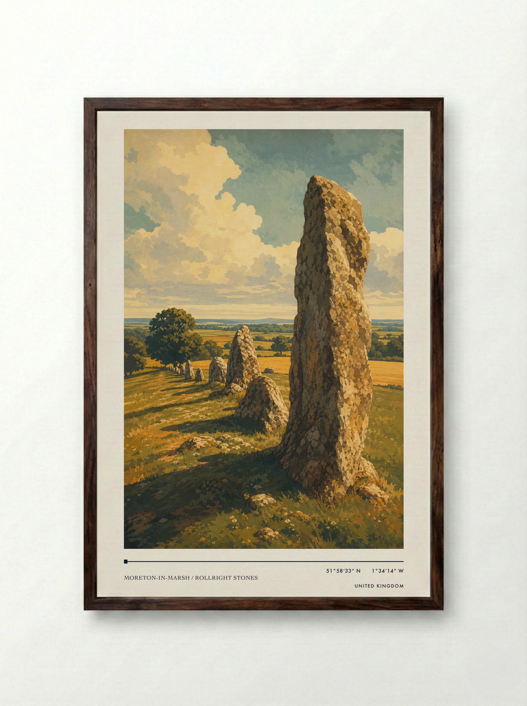 Moreton-in-Marsh / Rollright Stones United Kingdom Travel Poster - Framed Print Dark Wood