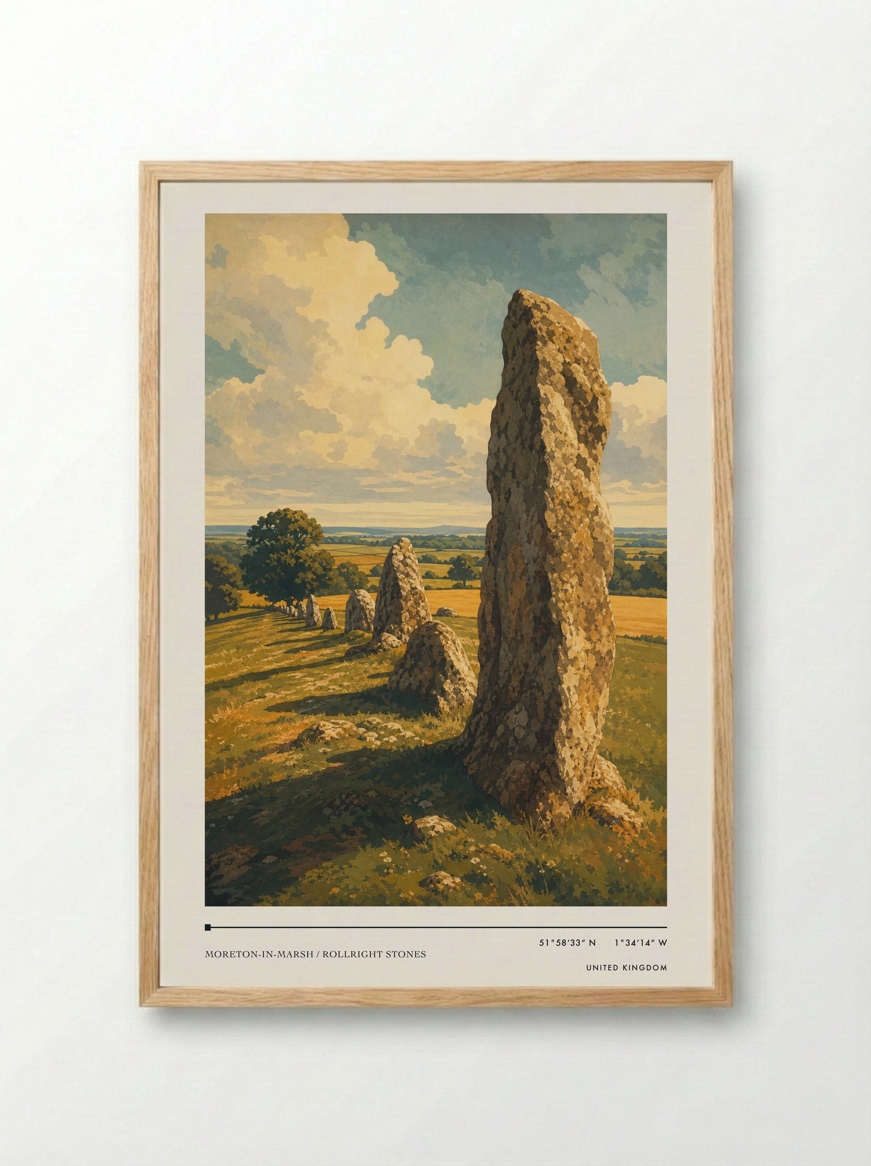 Moreton-in-Marsh / Rollright Stones United Kingdom Travel Poster - Framed Print Wood