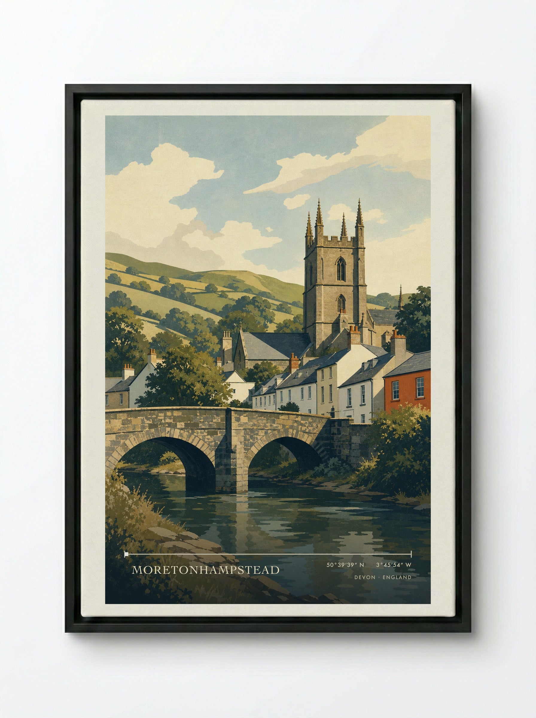 Moretonhampstead Devon England Travel Poster - Framed Canvas Black