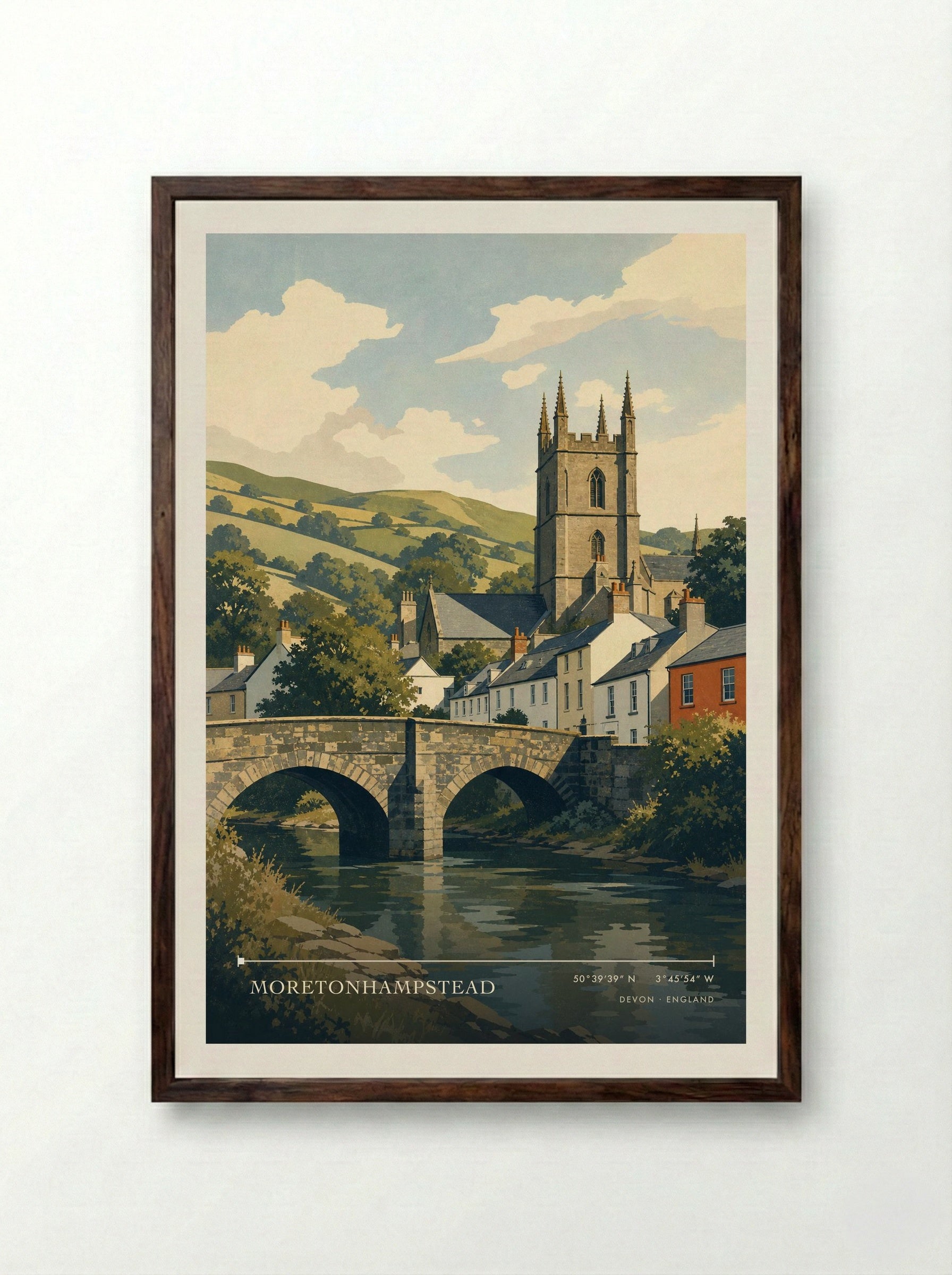 Moretonhampstead Devon England Travel Poster - Framed Print Dark Wood