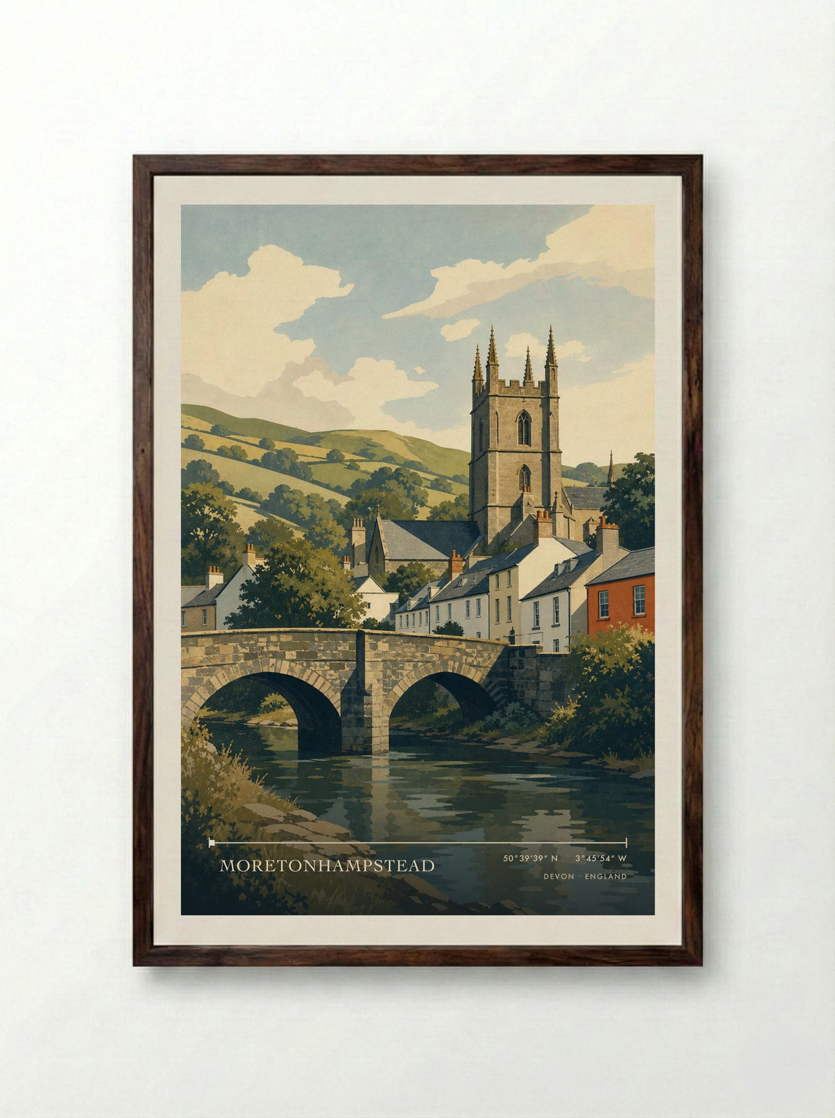 Moretonhampstead Devon England Travel Poster - Framed Print Dark Wood