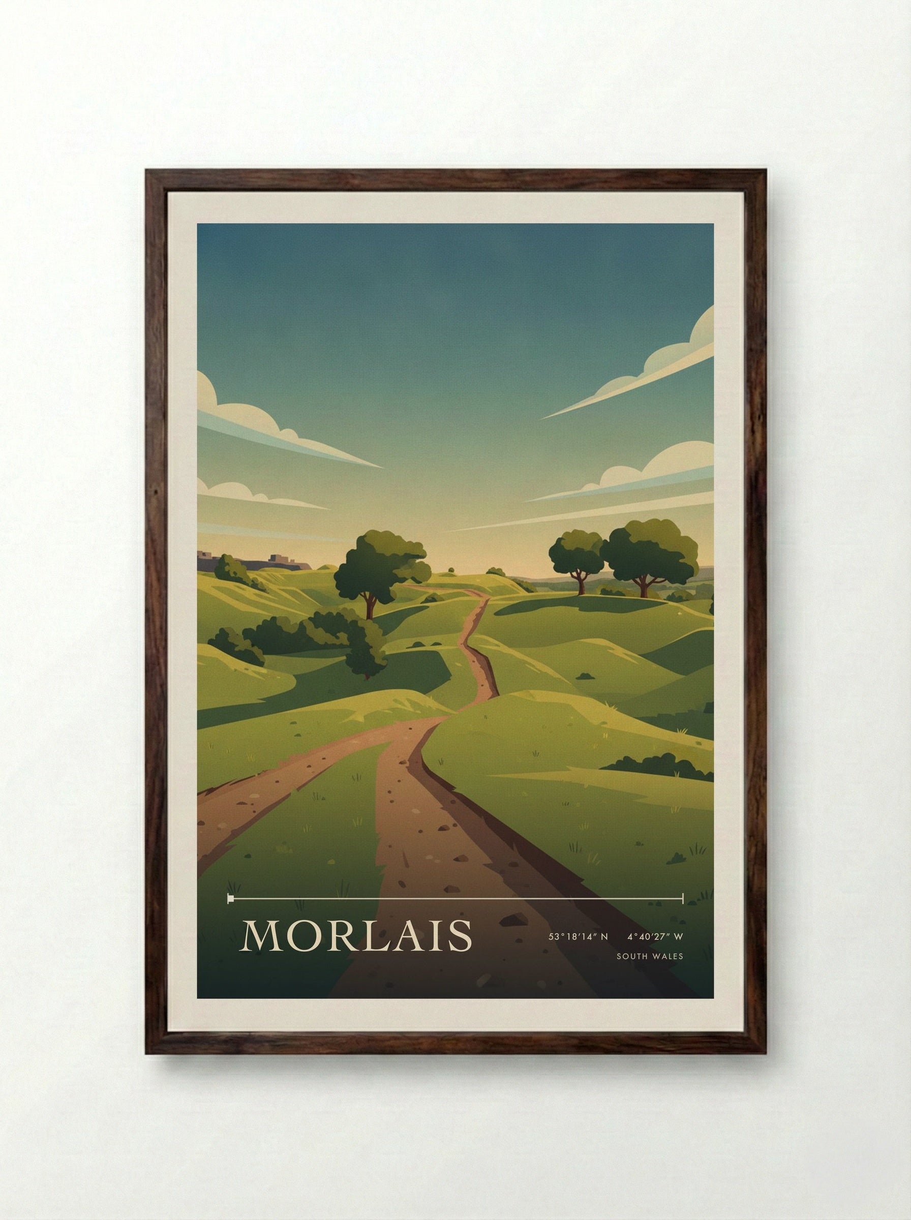 Morlais South Wales Wales Travel Poster - Framed Print Dark Wood